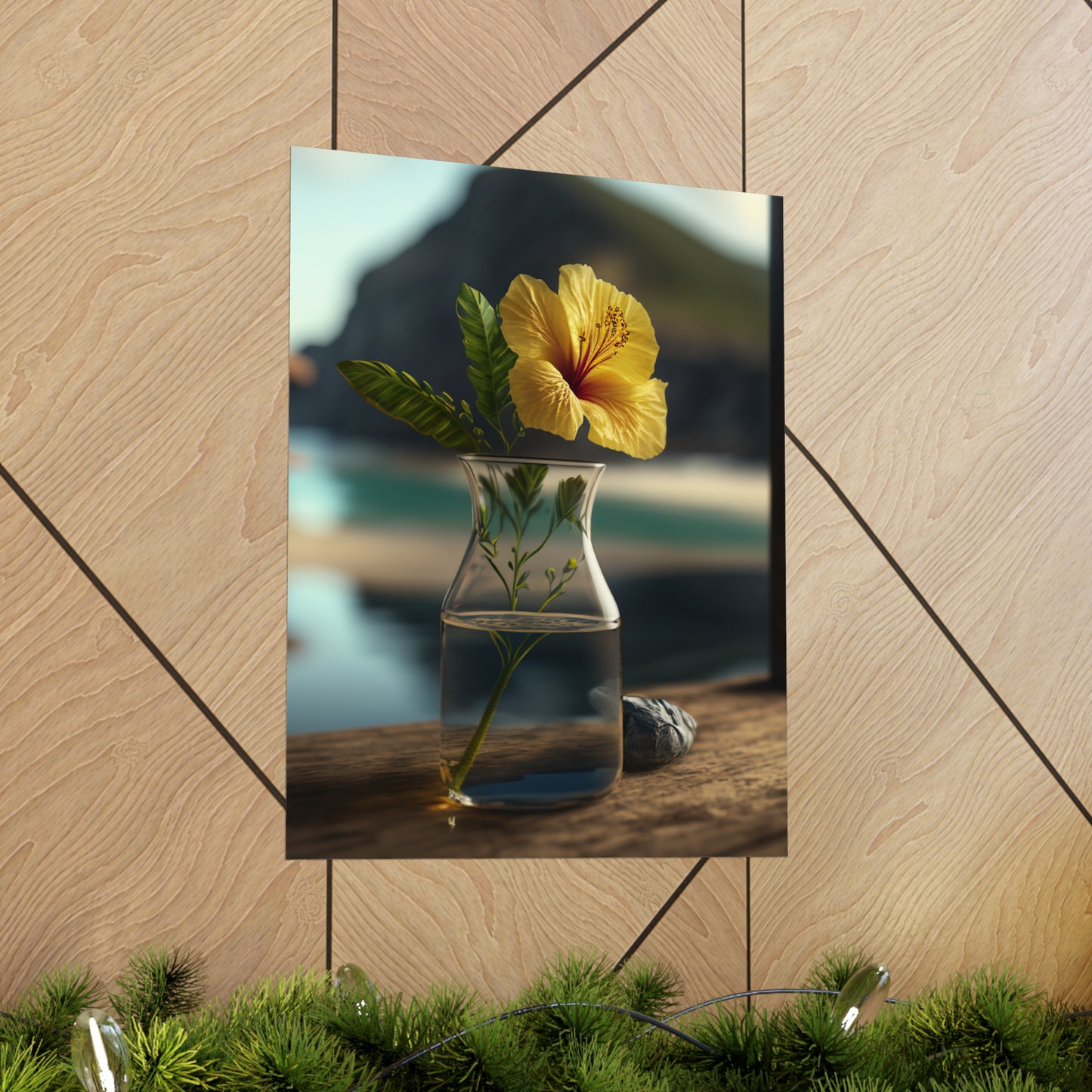 Premium Matte Vertical Posters Yellow Hibiscus Wood 4