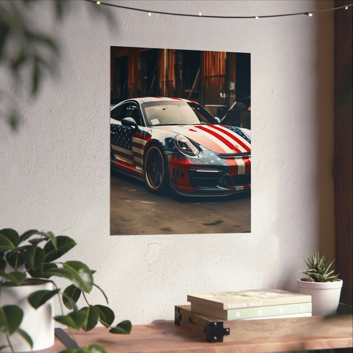 Premium Matte Vertical Posters American Flag Porsche 3