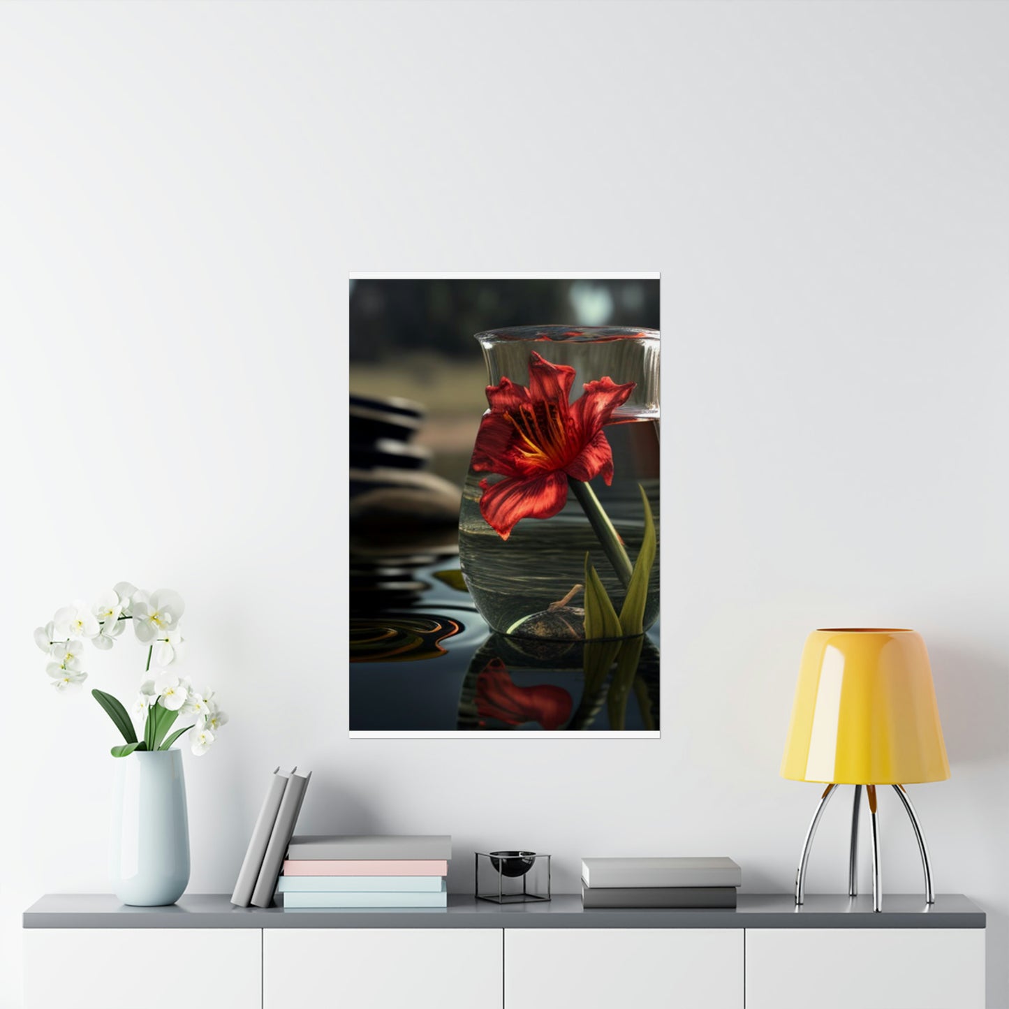 Premium Matte Vertical Posters Red Lily in a Glass vase 4