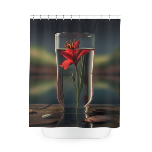 Polyester Shower Curtain Red Lily in a Glass vase 1