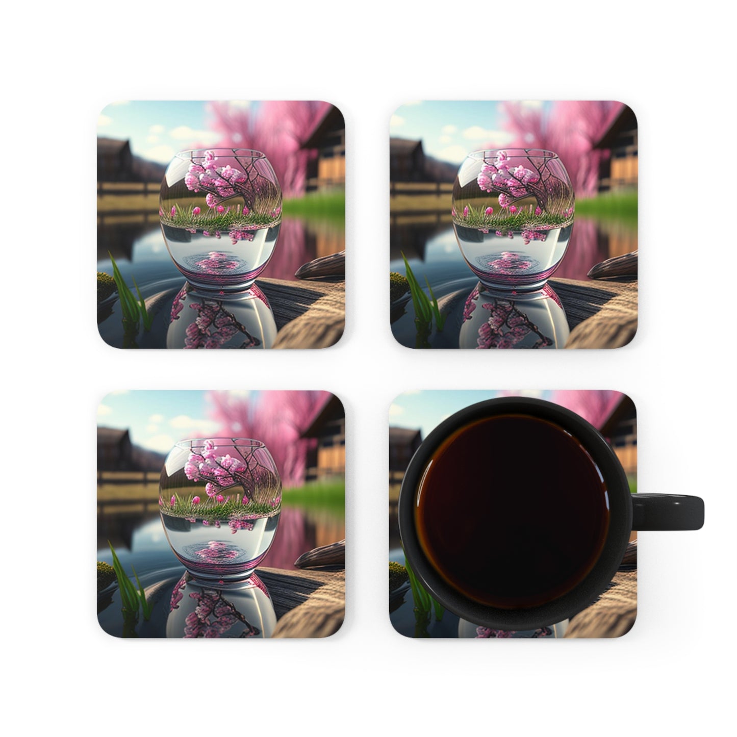 Corkwood Coaster Set Cherry Blossom 2