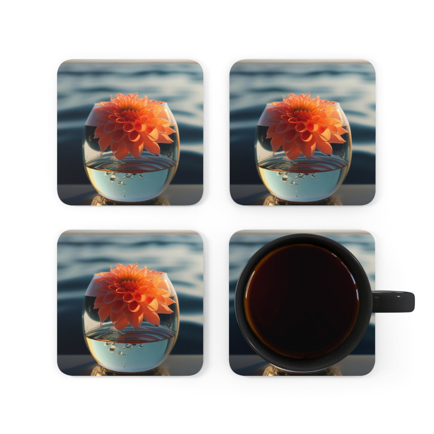 Corkwood Coaster Set Dahlia Orange 2