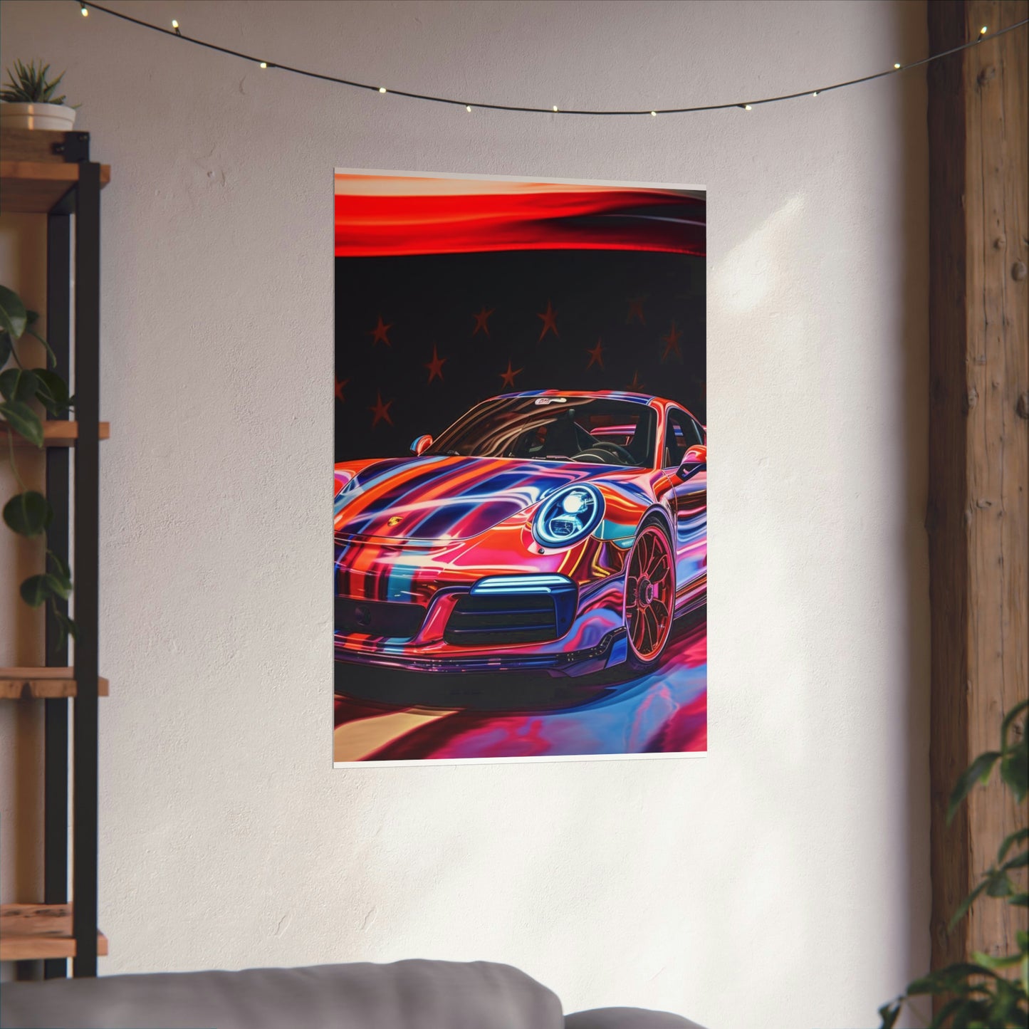 Premium Matte Vertical Posters American Flag Colored Porsche 2