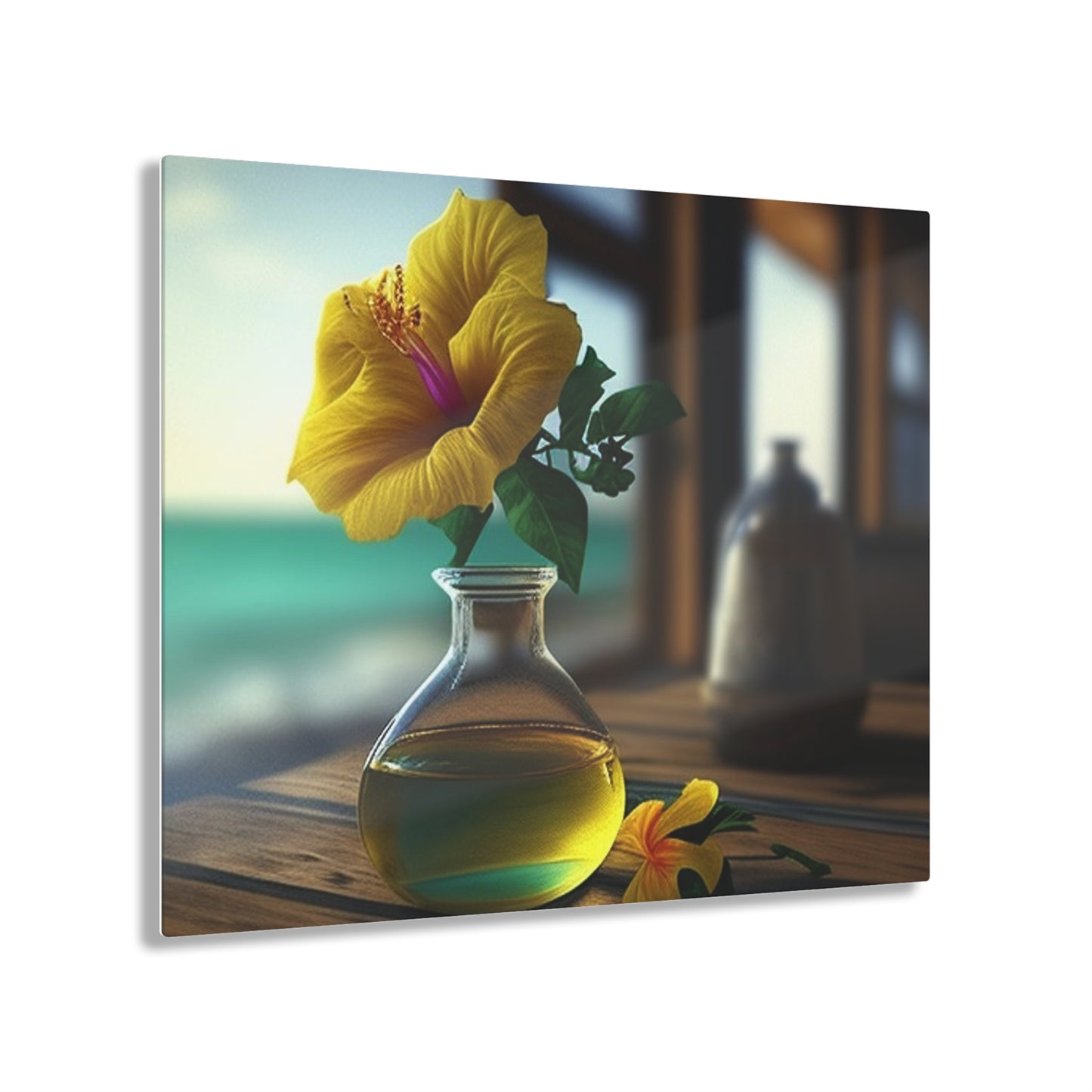 Acrylic Prints Yellow Hibiscus Wood 1