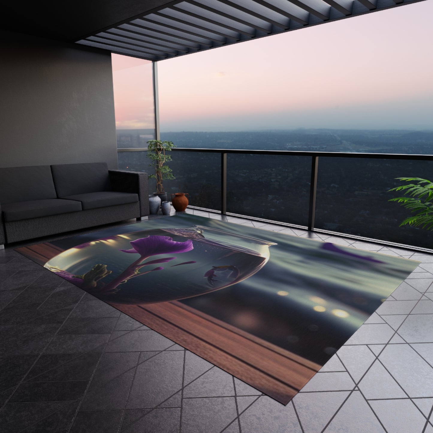 Outdoor Rug  Purple Sweet pea in a vase 1