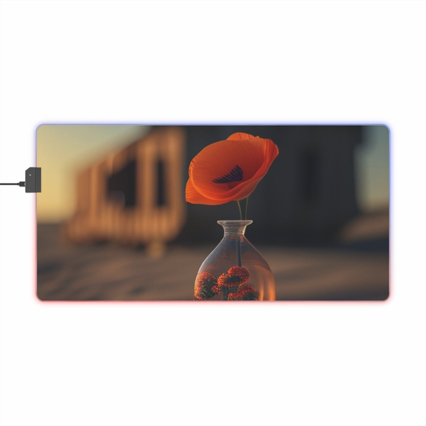 LED Gaming Mouse Pad Orange Poppy in a Vase 3