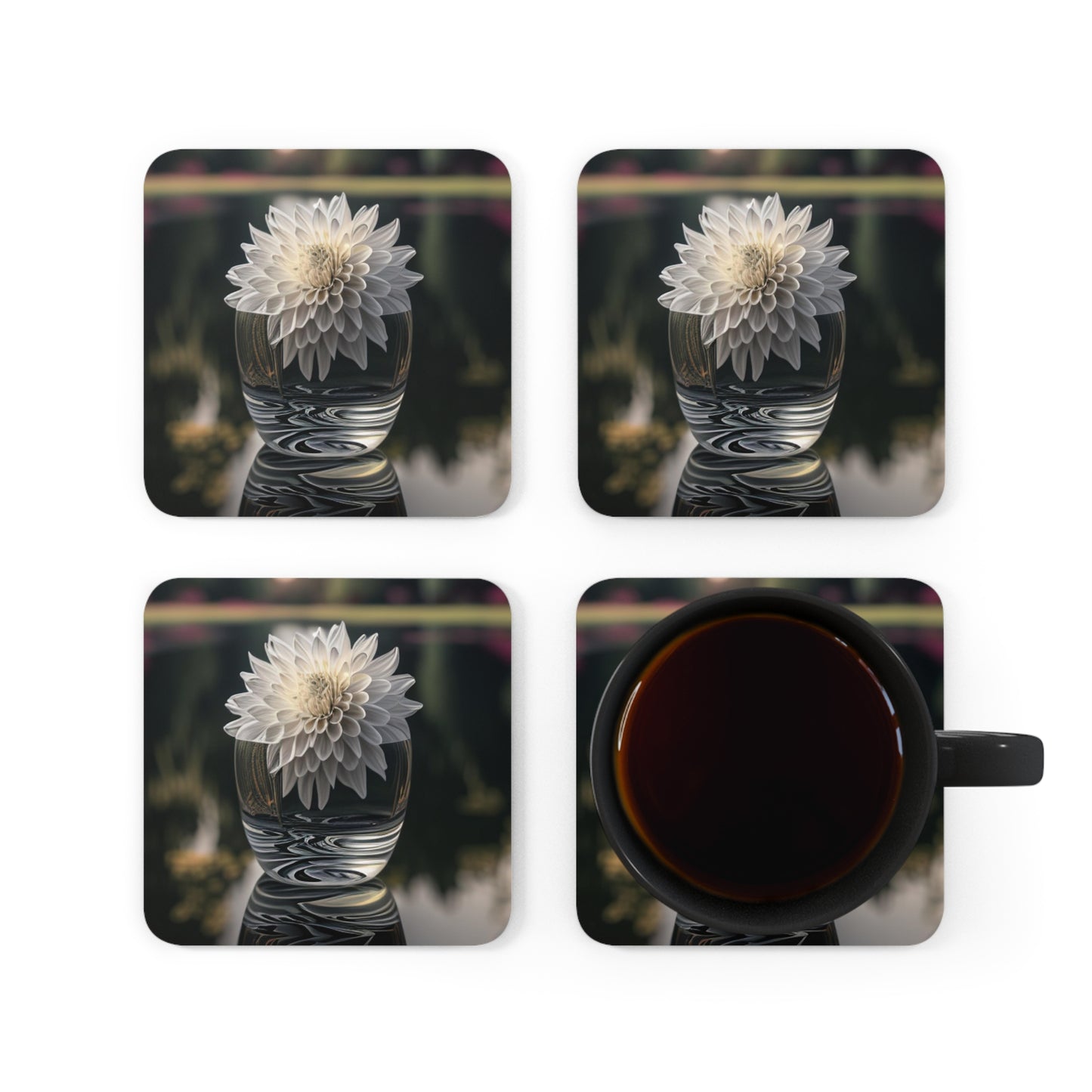 Corkwood Coaster Set White Dahlia 2