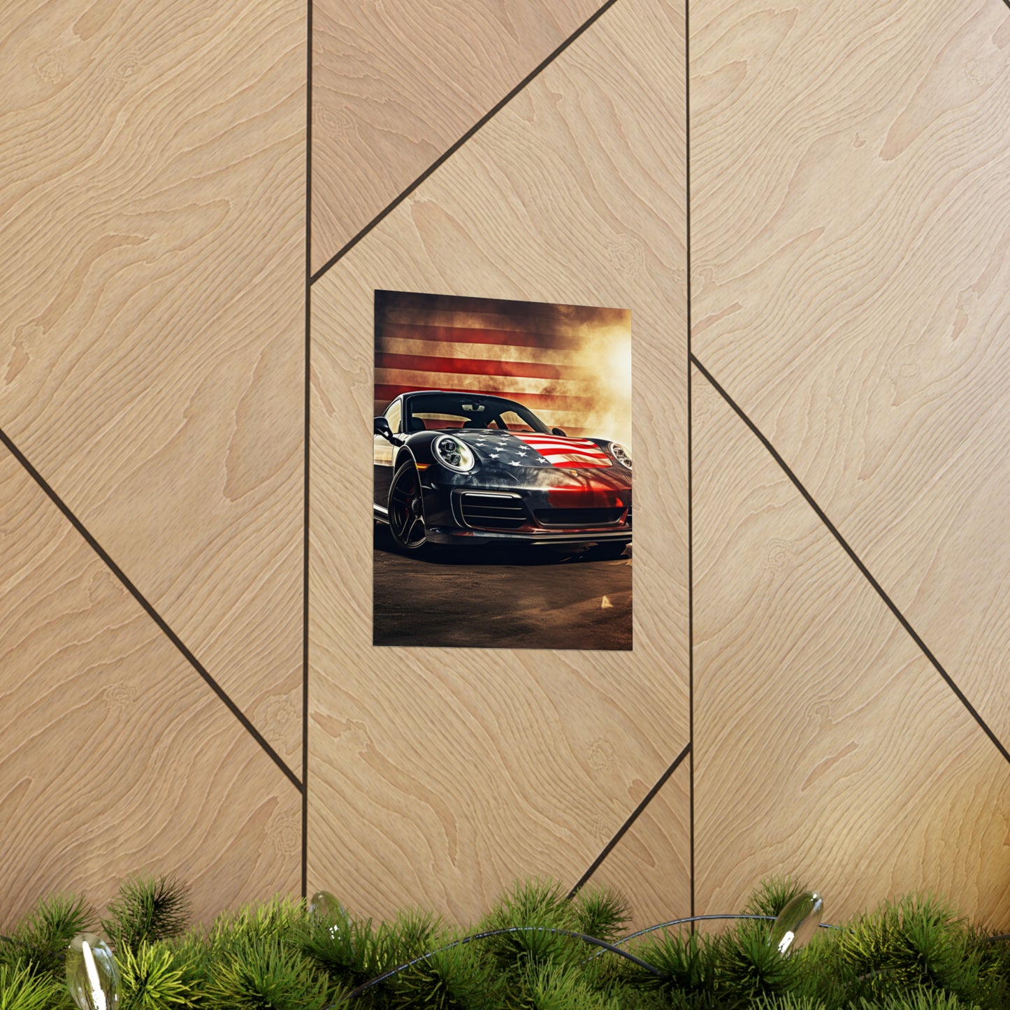 Premium Matte Vertical Posters Abstract American Flag Background Porsche 1
