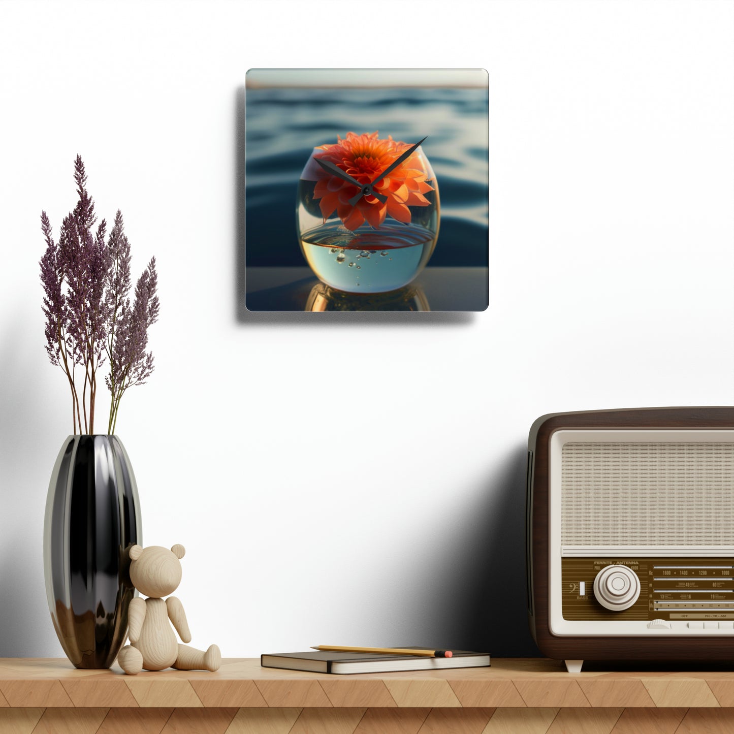 Acrylic Wall Clock Dahlia Orange 2