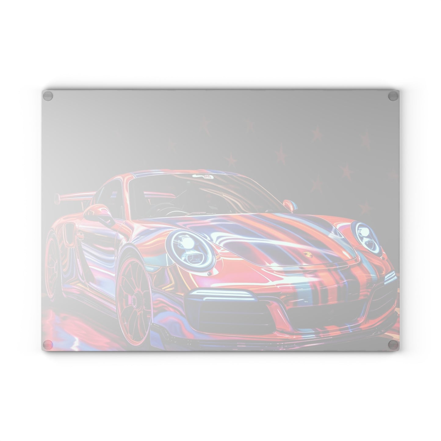 Glass Cutting Board American Flag Colored Porsche 2