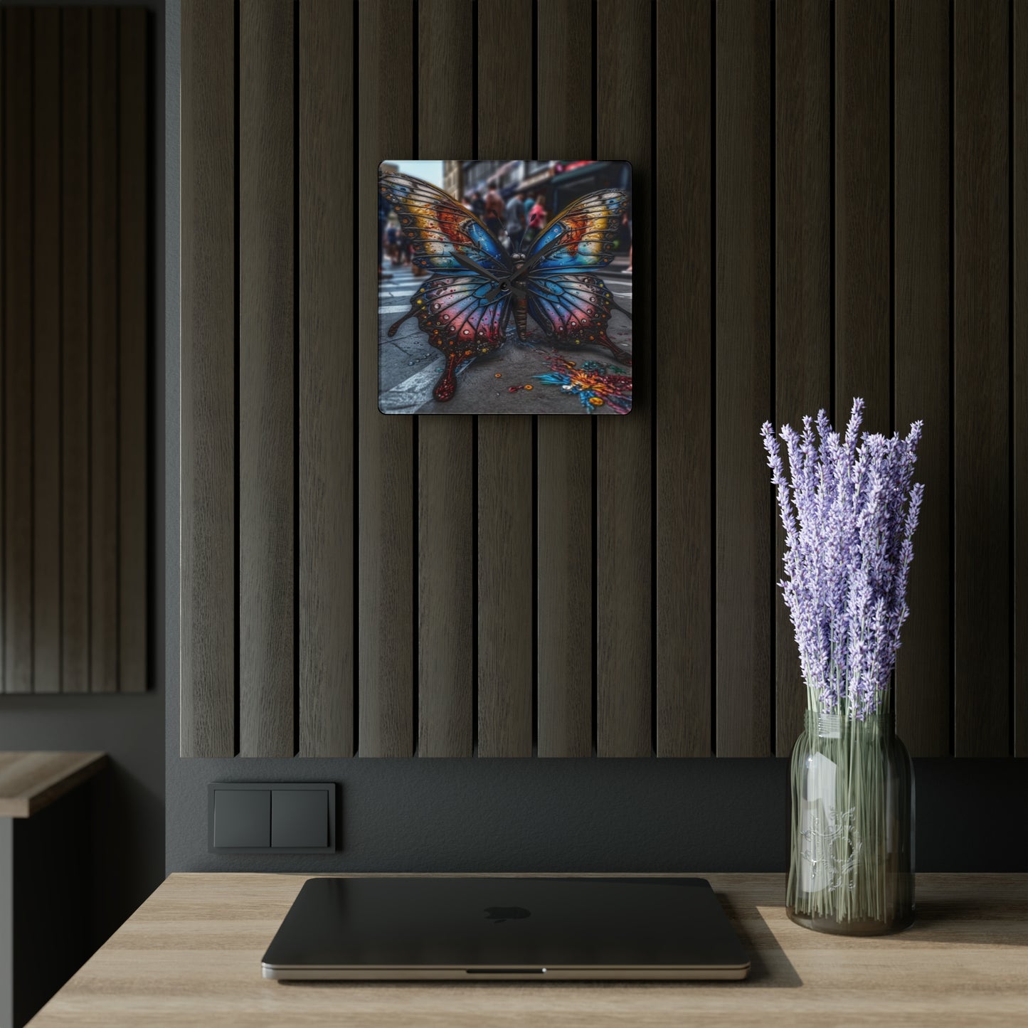 Acrylic Wall Clock Liquid Street Butterfly 4