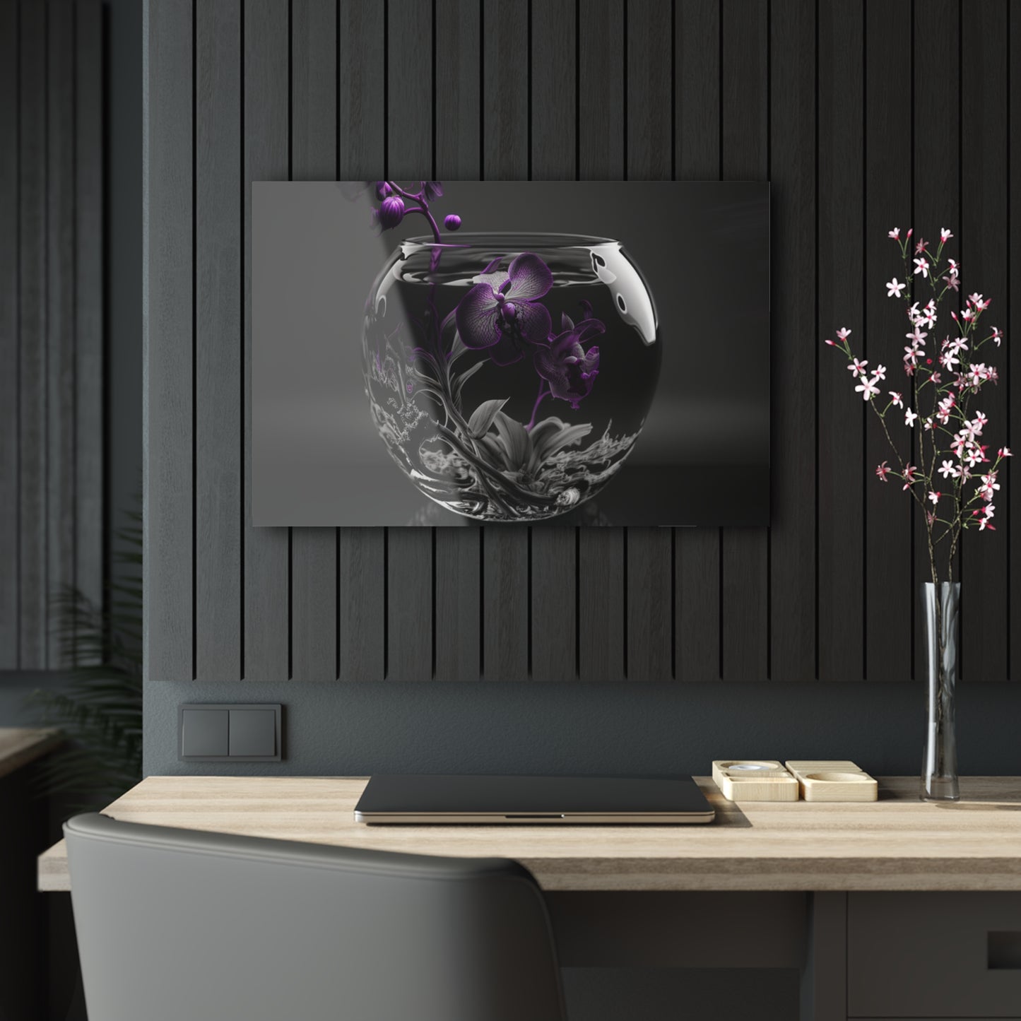 Acrylic Prints Purple Orchid Glass vase 3