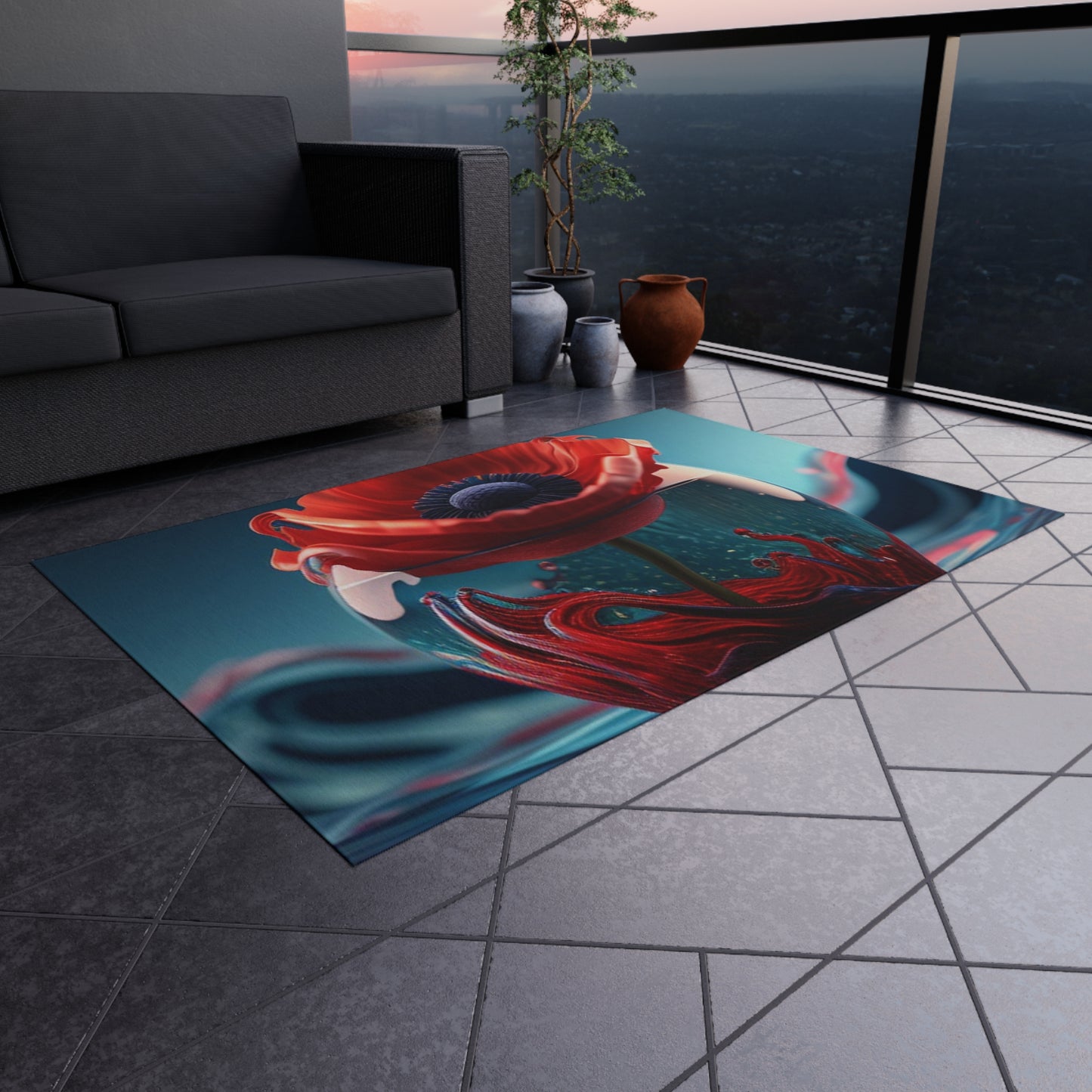 Outdoor Rug  Red Anemone in a Vase 2
