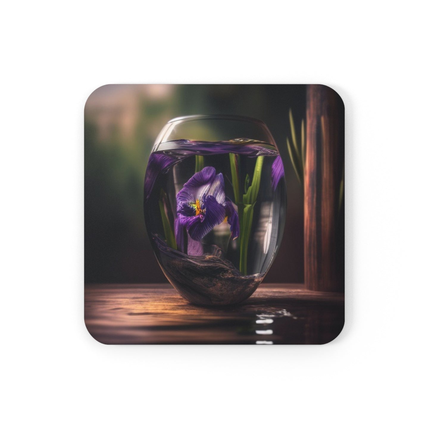 Corkwood Coaster Set Purple Iris in a vase 4