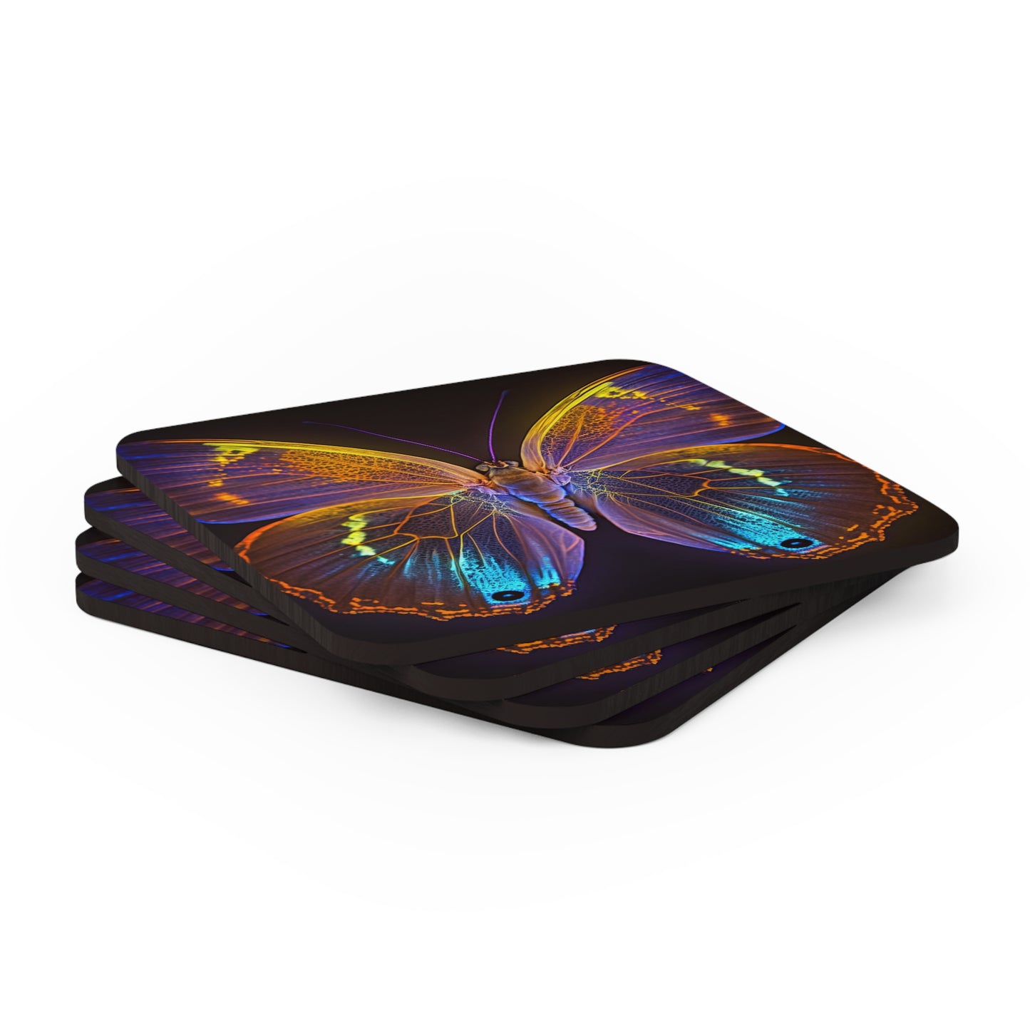 Corkwood Coaster Set Neon Butterfly Flair 2