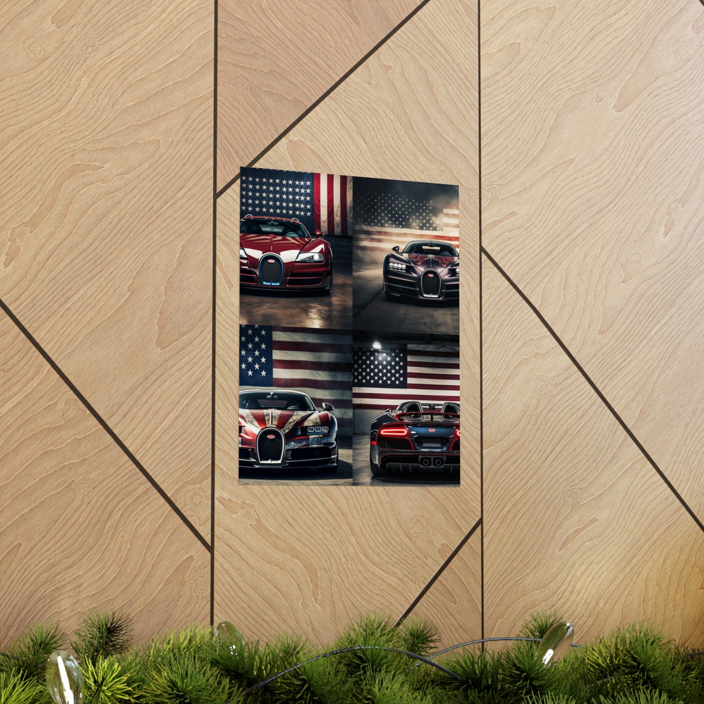 Premium Matte Vertical Posters American Flag Background Bugatti 5