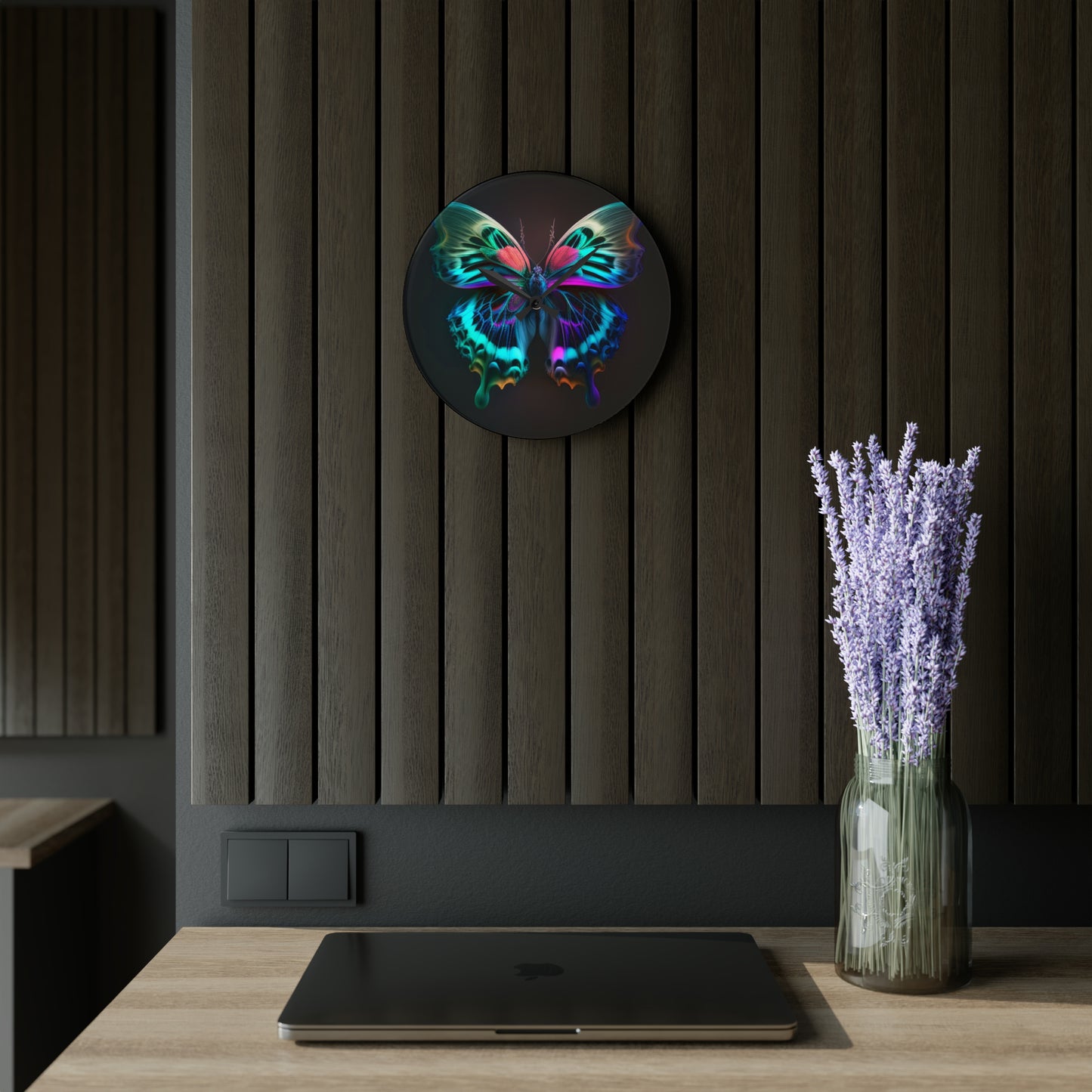 Acrylic Wall Clock Neon Butterfly Fusion 1