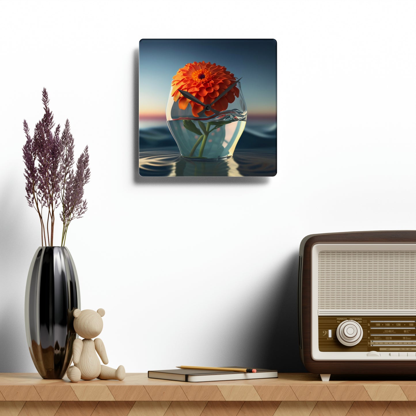 Acrylic Wall Clock Orange Zinnia 4