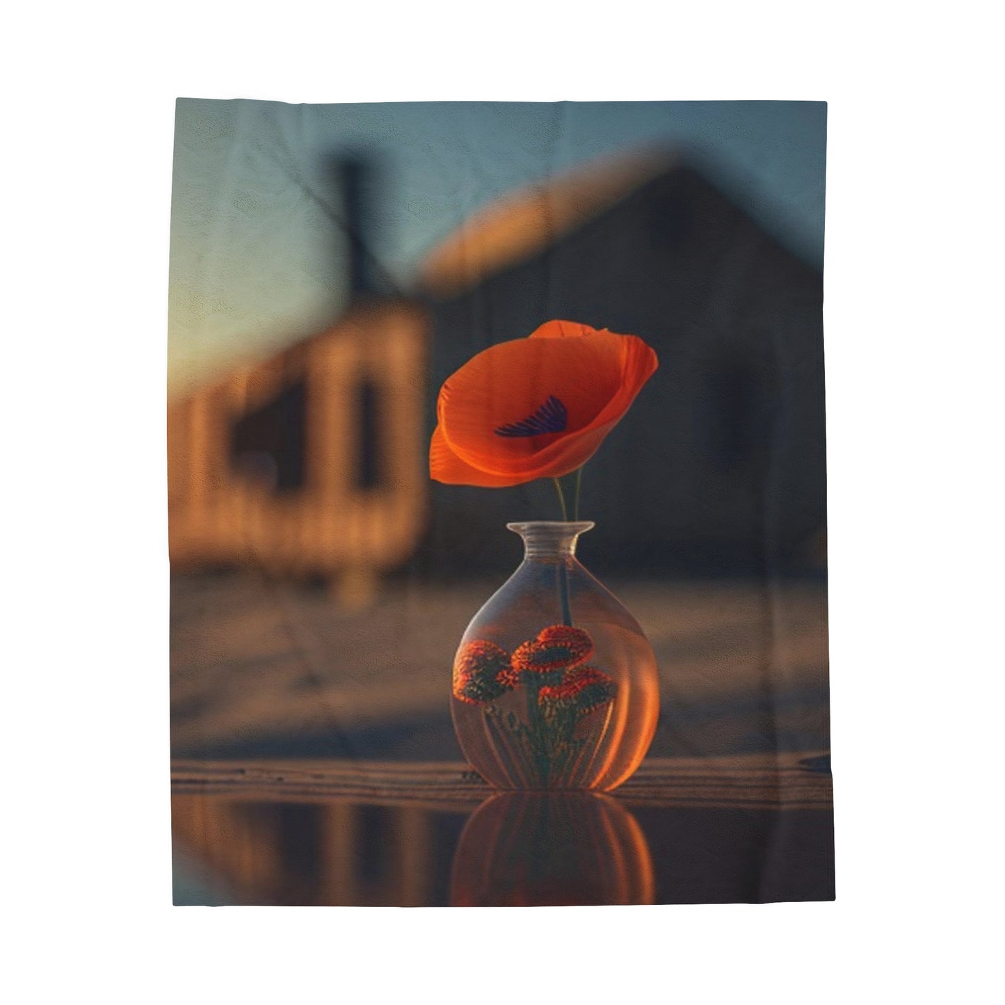 Velveteen Plush Blanket Orange Poppy in a Vase 3