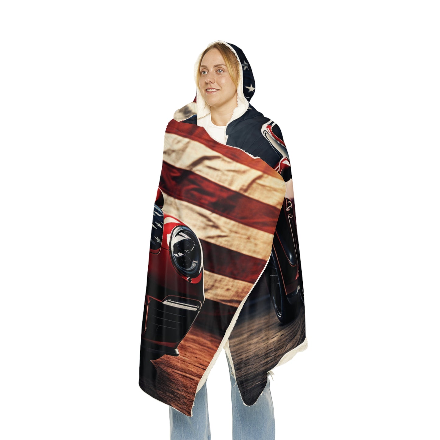 Snuggle Hooded Blanket American Flag Background Porsche 2