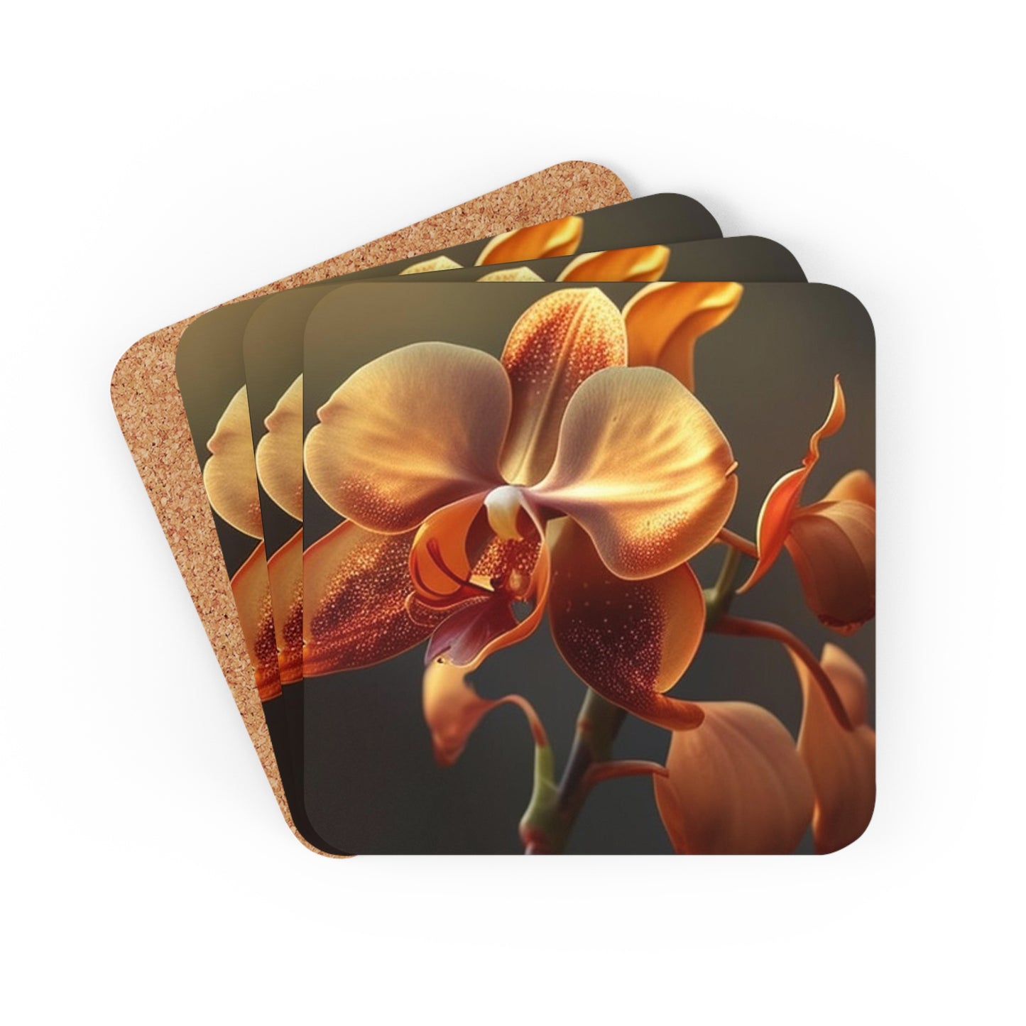 Corkwood Coaster Set Orange Orchid 1