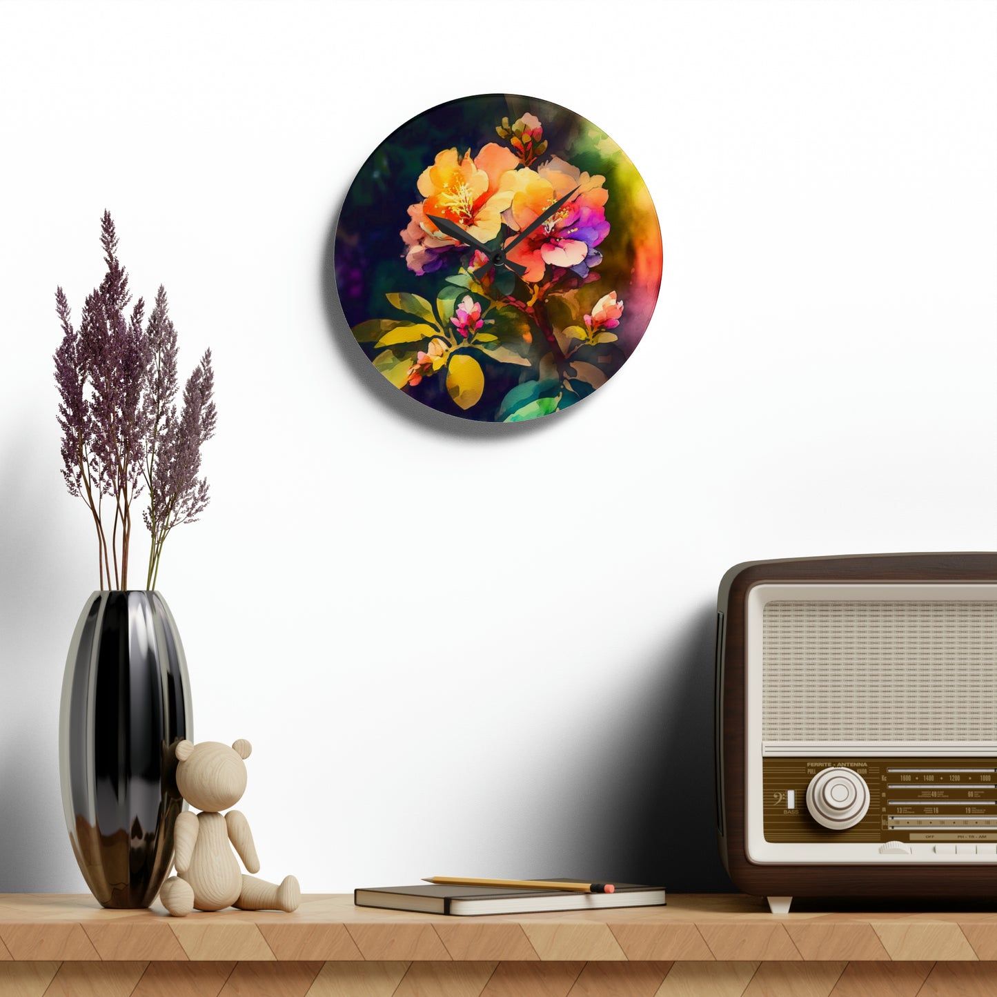 Acrylic Wall Clock Bright Spring Flowers 2