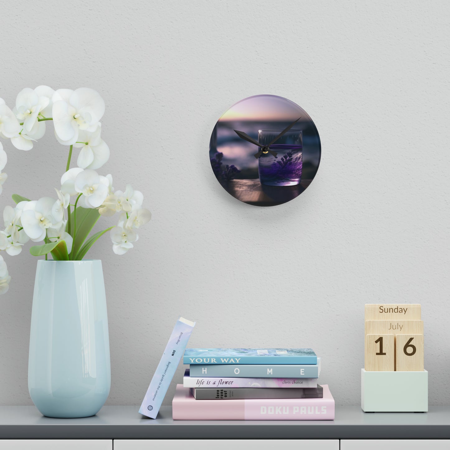 Acrylic Wall Clock Lavender in a vase 4