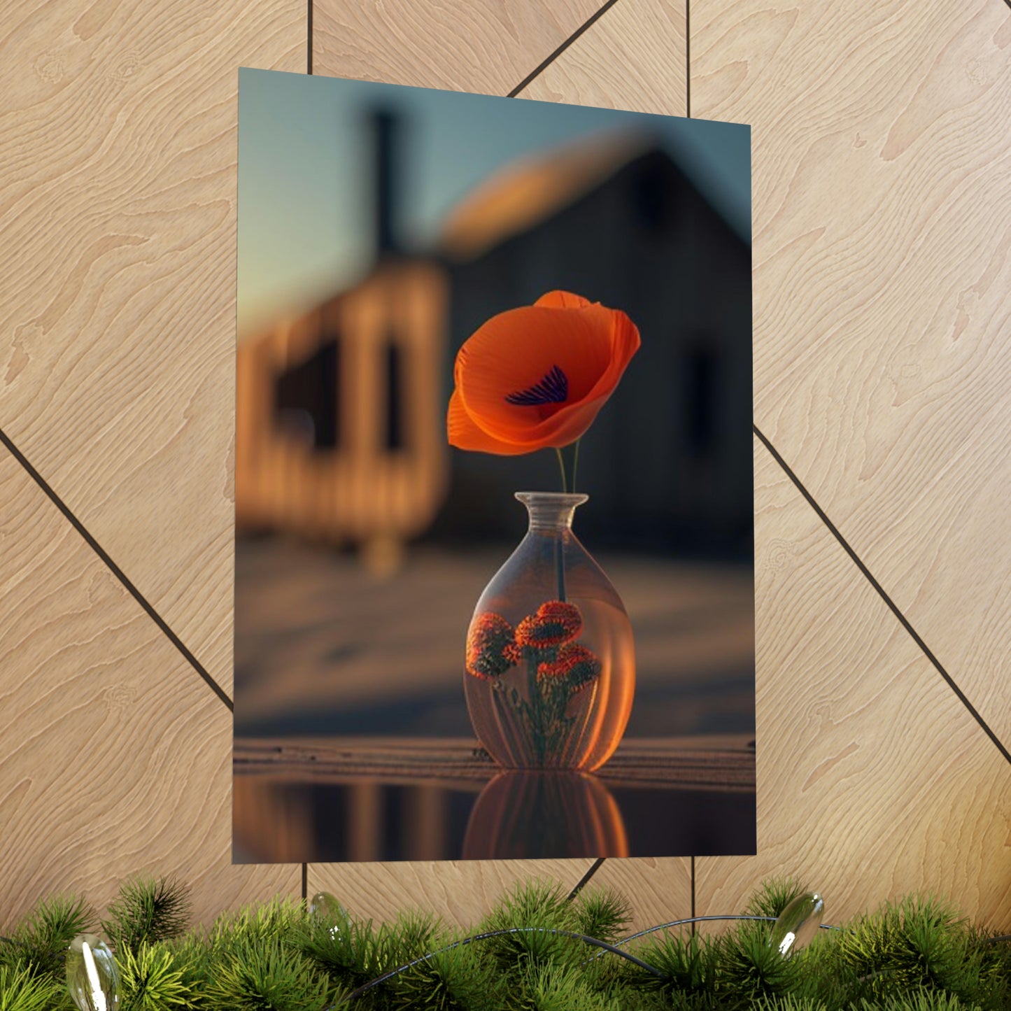 Premium Matte Vertical Posters Orange Poppy in a Vase 3