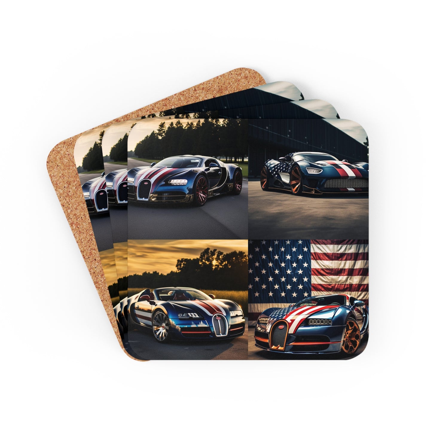 Corkwood Coaster Set Bugatti Flag American 5