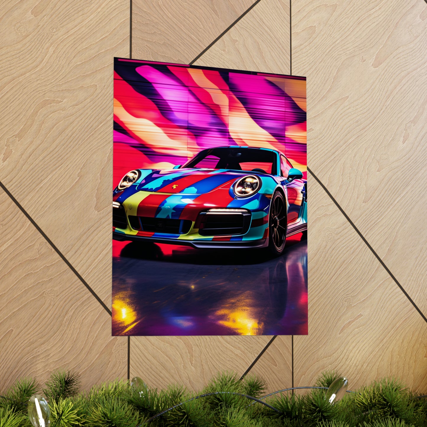 Premium Matte Vertical Posters Macro American Flag Porsche 1