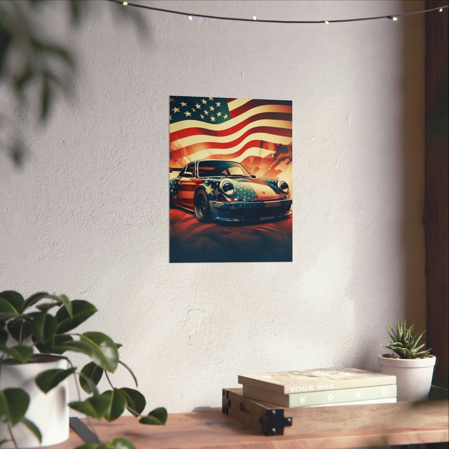 Premium Matte Vertical Posters Abstract American Flag Background Porsche 4