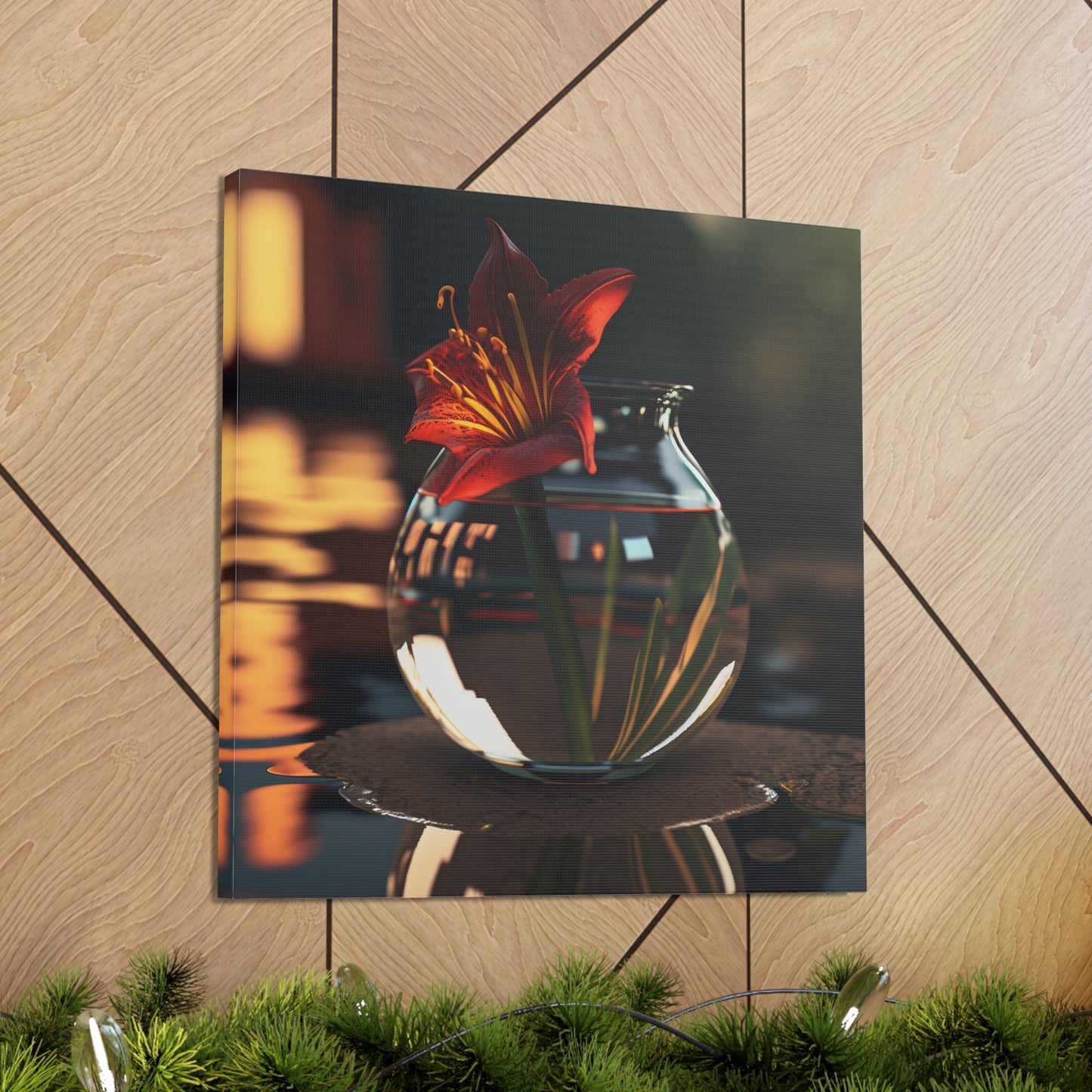 Canvas Gallery Wraps Red Lily in a Glass vase 2