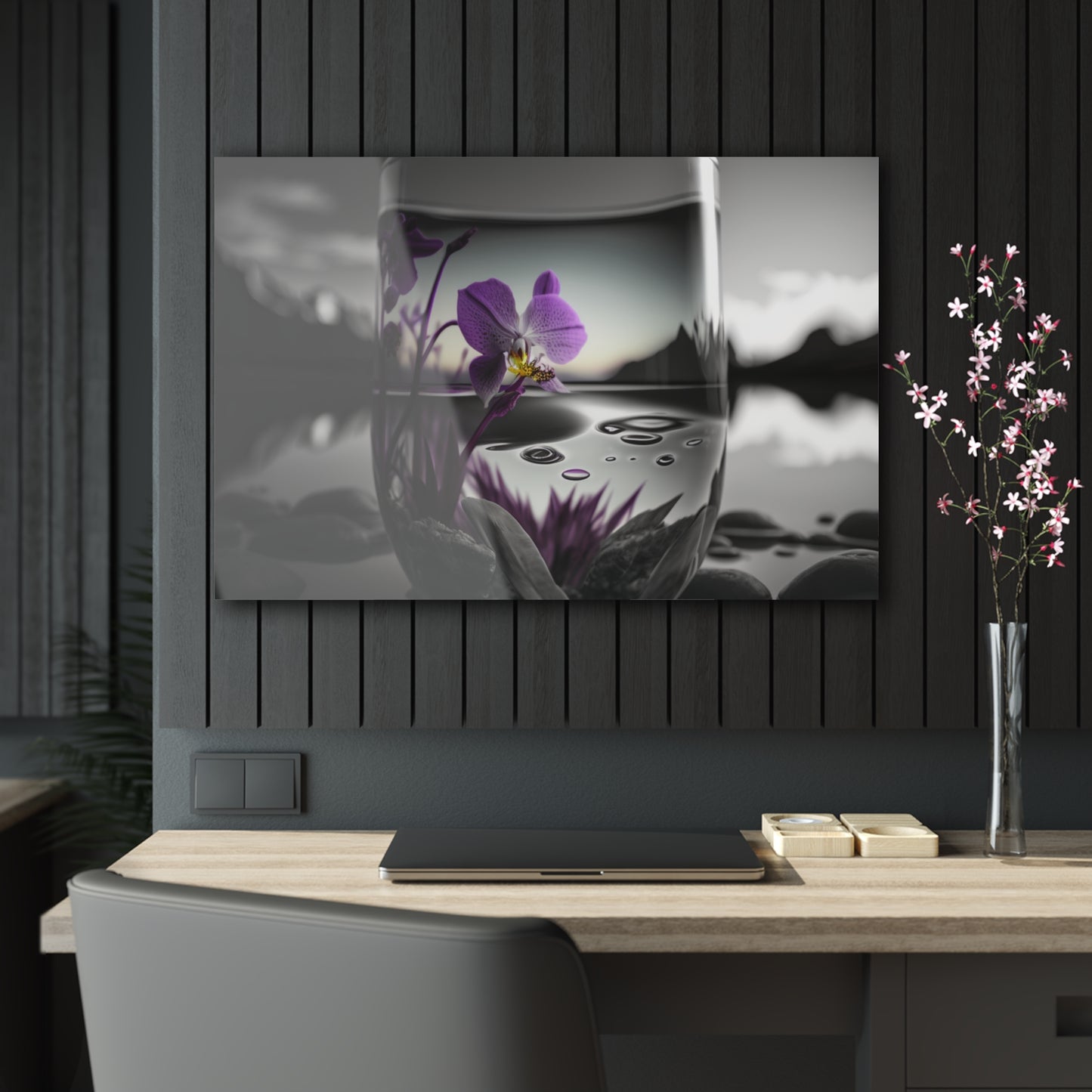 Acrylic Prints Purple Orchid Glass vase 2