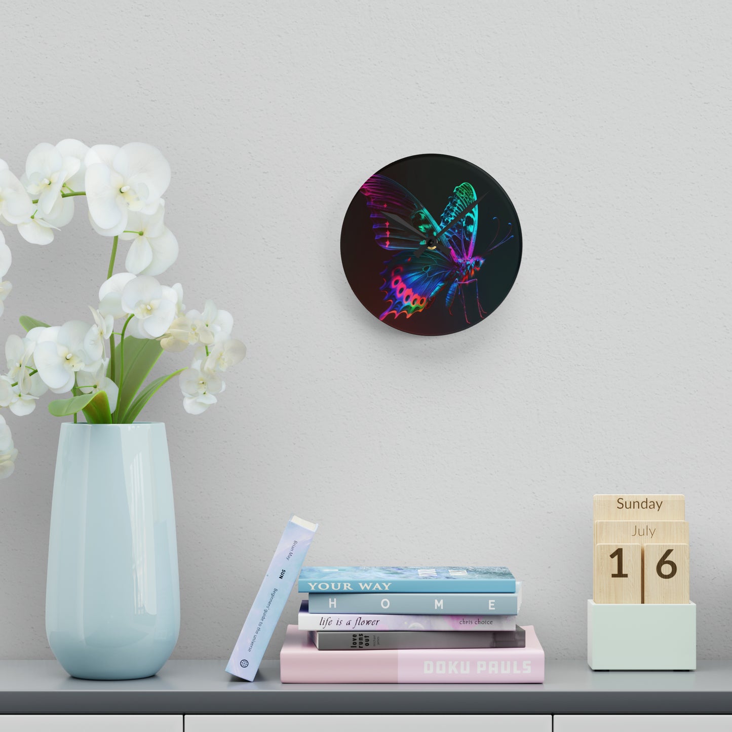 Acrylic Wall Clock Raw Hyper Color Butterfly 1