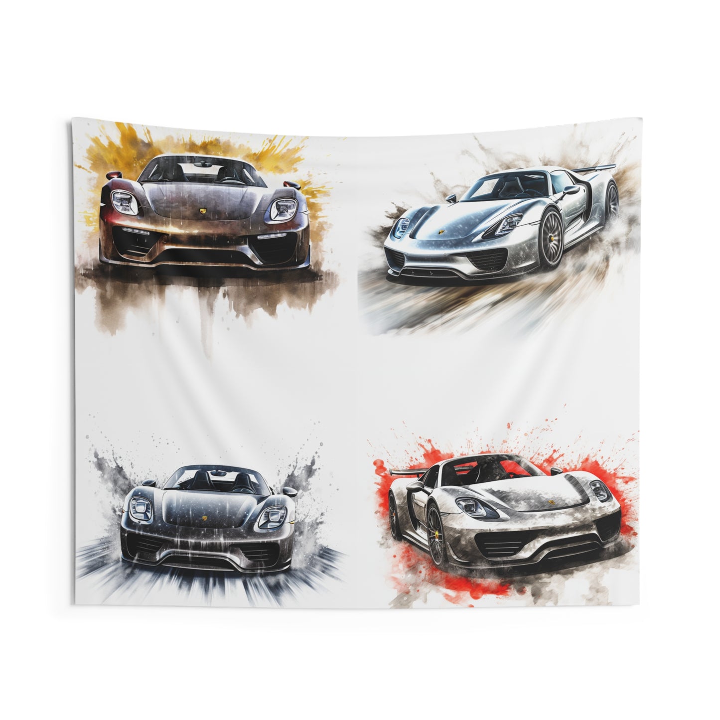 Indoor Wall Tapestries 918 Spyder white background driving fast with water splashing 5