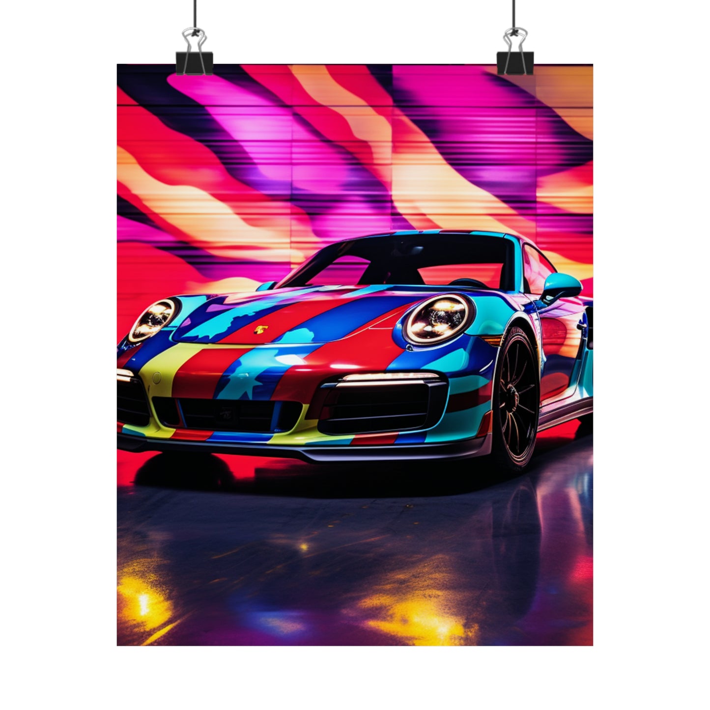 Premium Matte Vertical Posters Macro American Flag Porsche 1