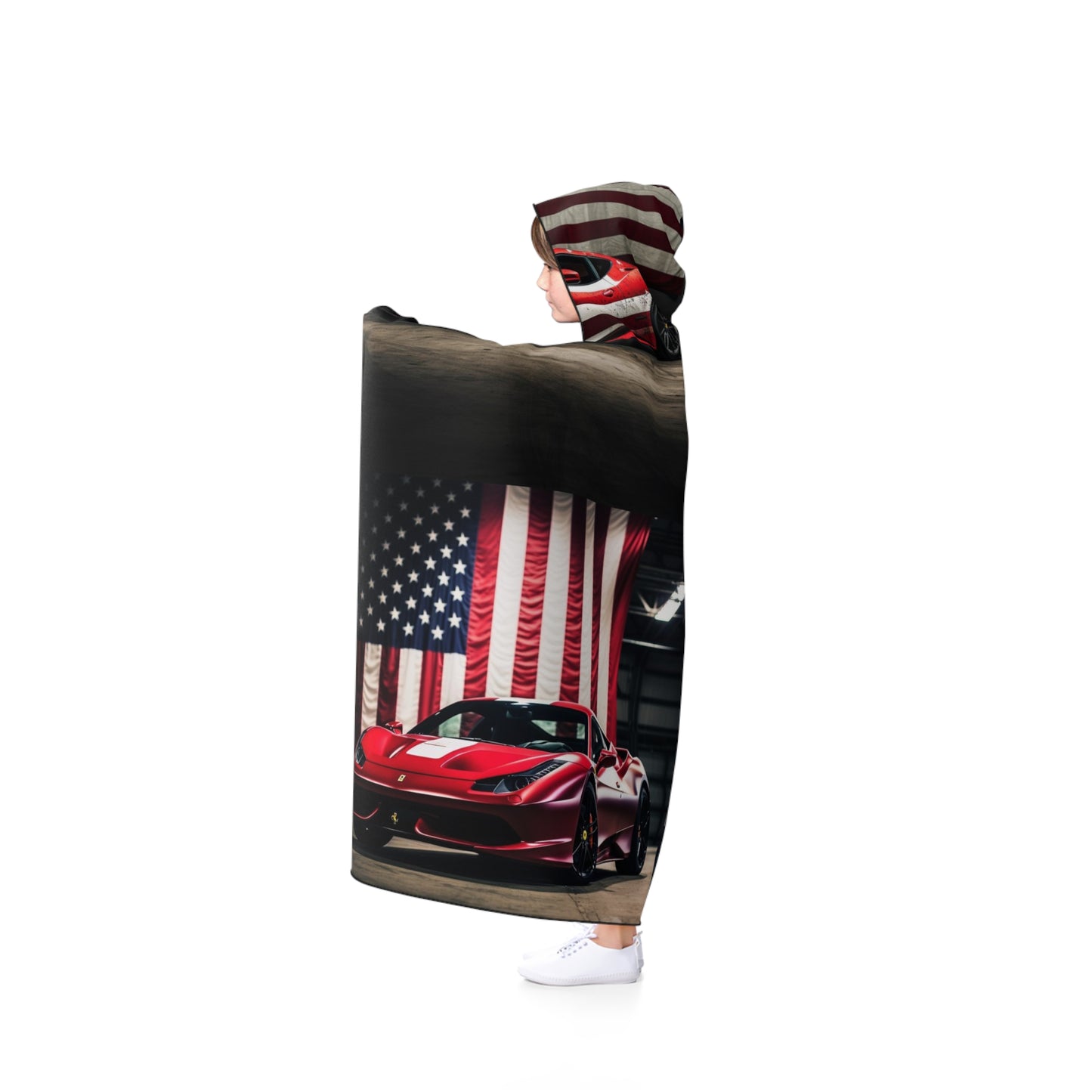 Hooded Blanket American Flag Background Ferrari 5