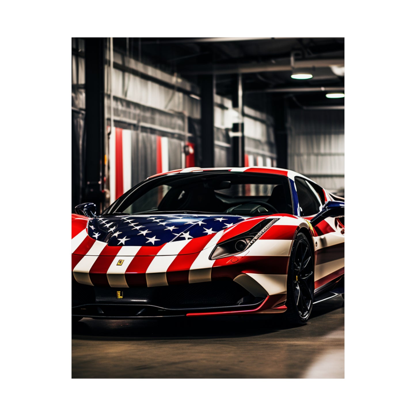 Premium Matte Vertical Posters American Flag Farrari 3