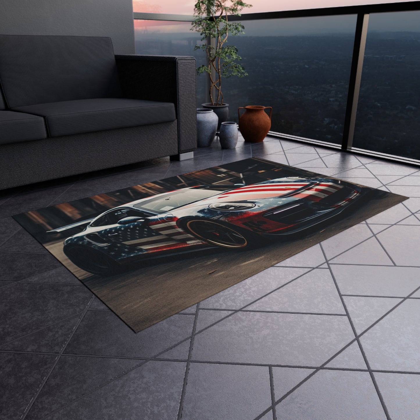 Outdoor Rug  American Flag Porsche 3