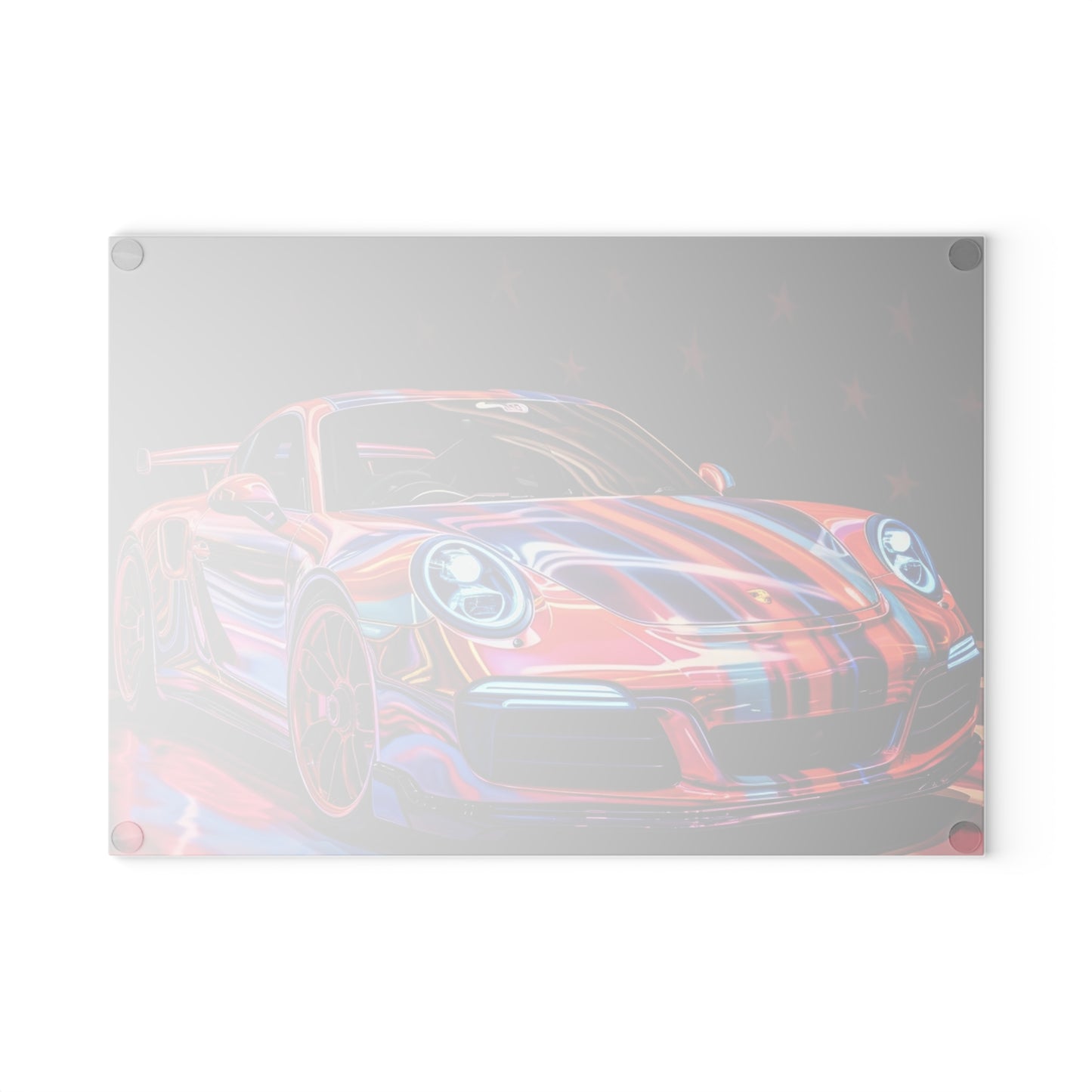 Glass Cutting Board American Flag Colored Porsche 4