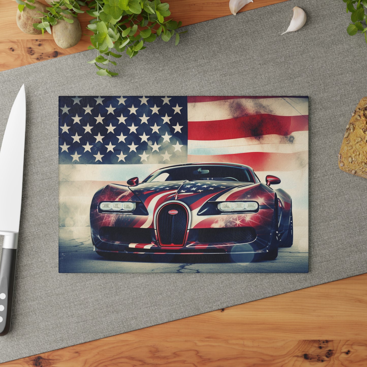 Glass Cutting Board Abstract American Flag Background Bugatti 1