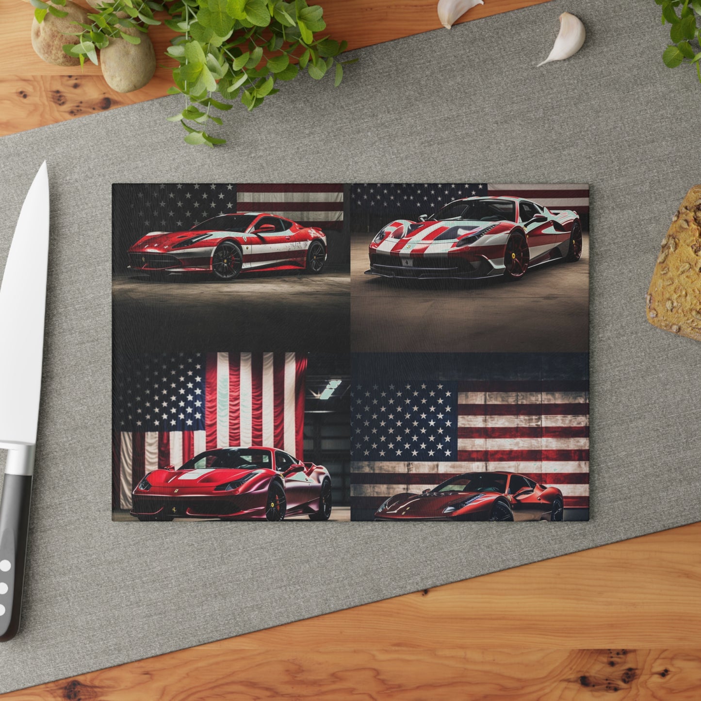 Glass Cutting Board American Flag Background Ferrari 5