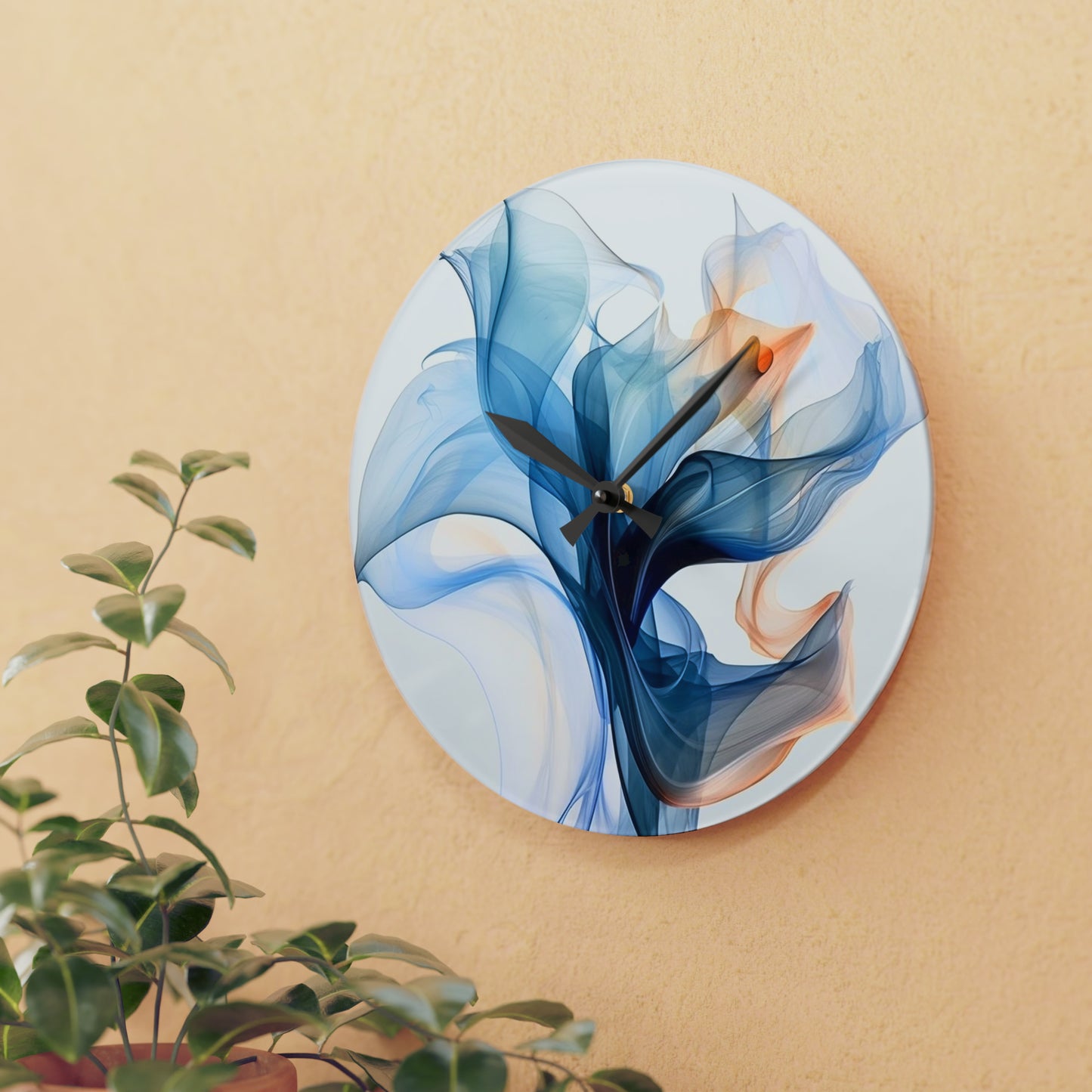 Acrylic Wall Clock Blue Tluip Abstract 3