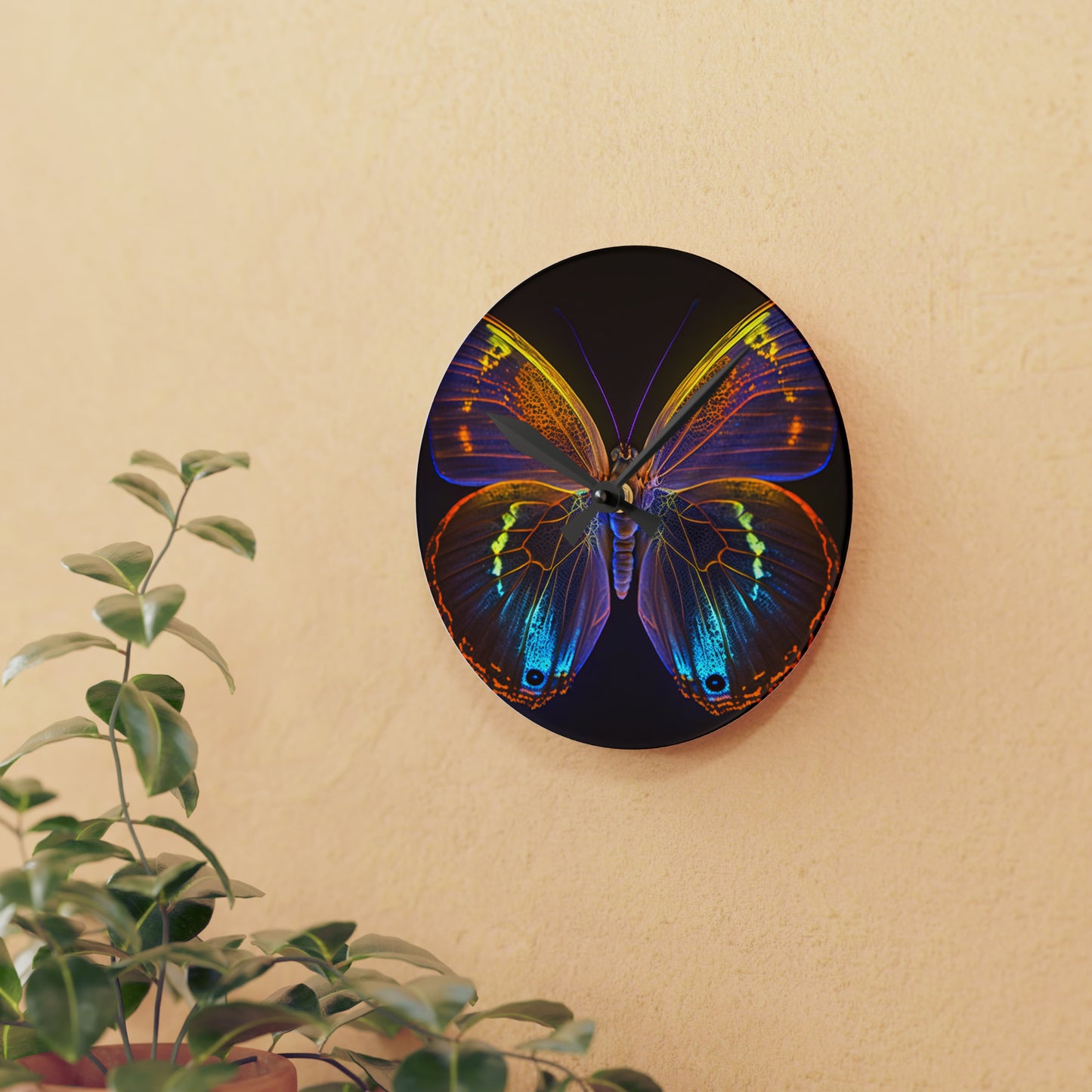 Acrylic Wall Clock Neon Butterfly Flair 2