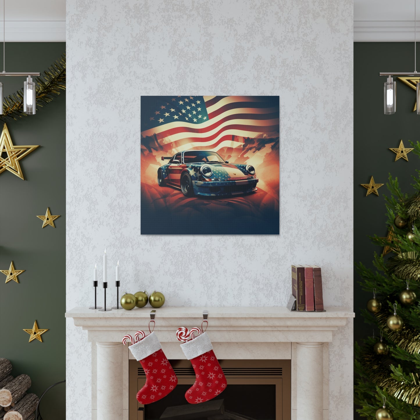 Canvas Gallery Wraps Abstract American Flag Background Porsche 4
