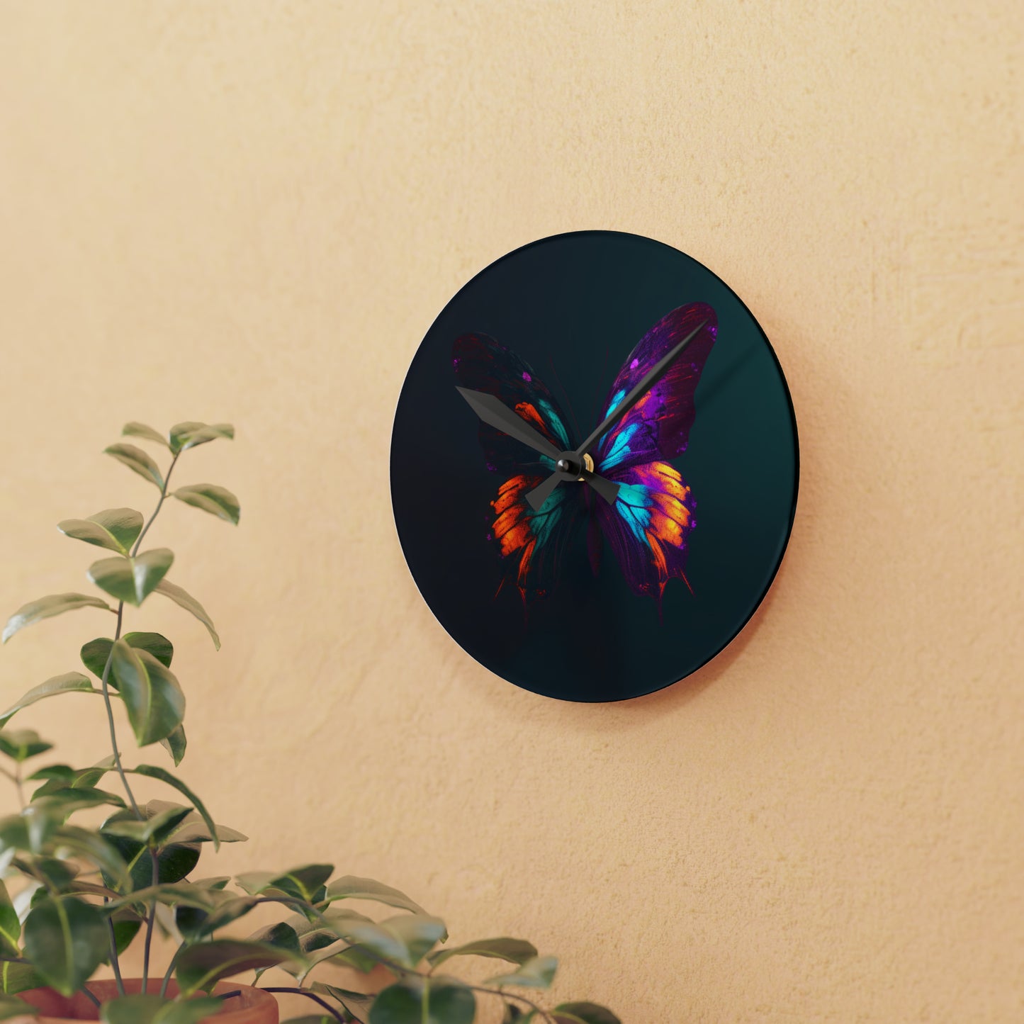 Acrylic Wall Clock Hyper Colorful Butterfly Purple 2