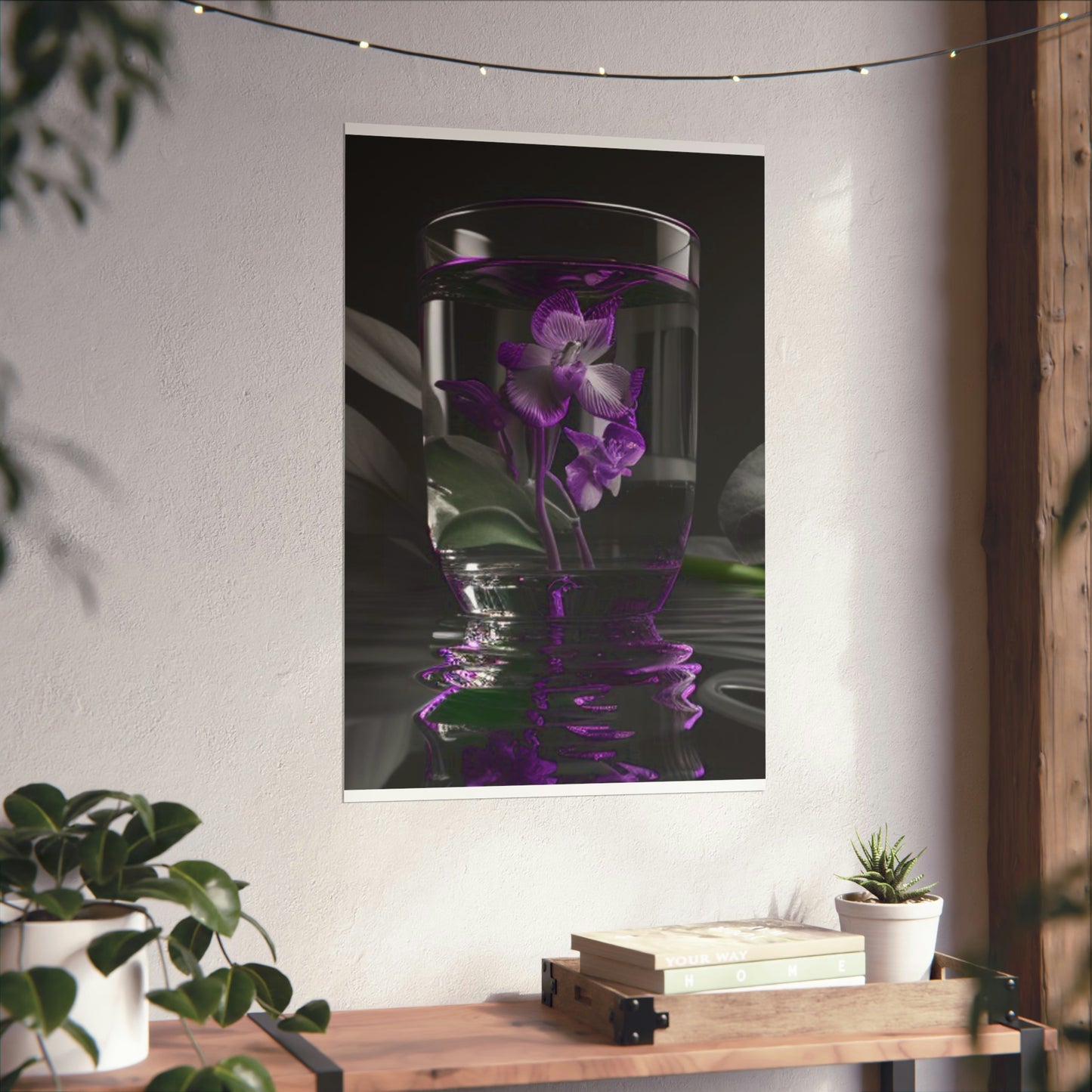 Premium Matte Vertical Posters Purple Orchid Glass vase 1