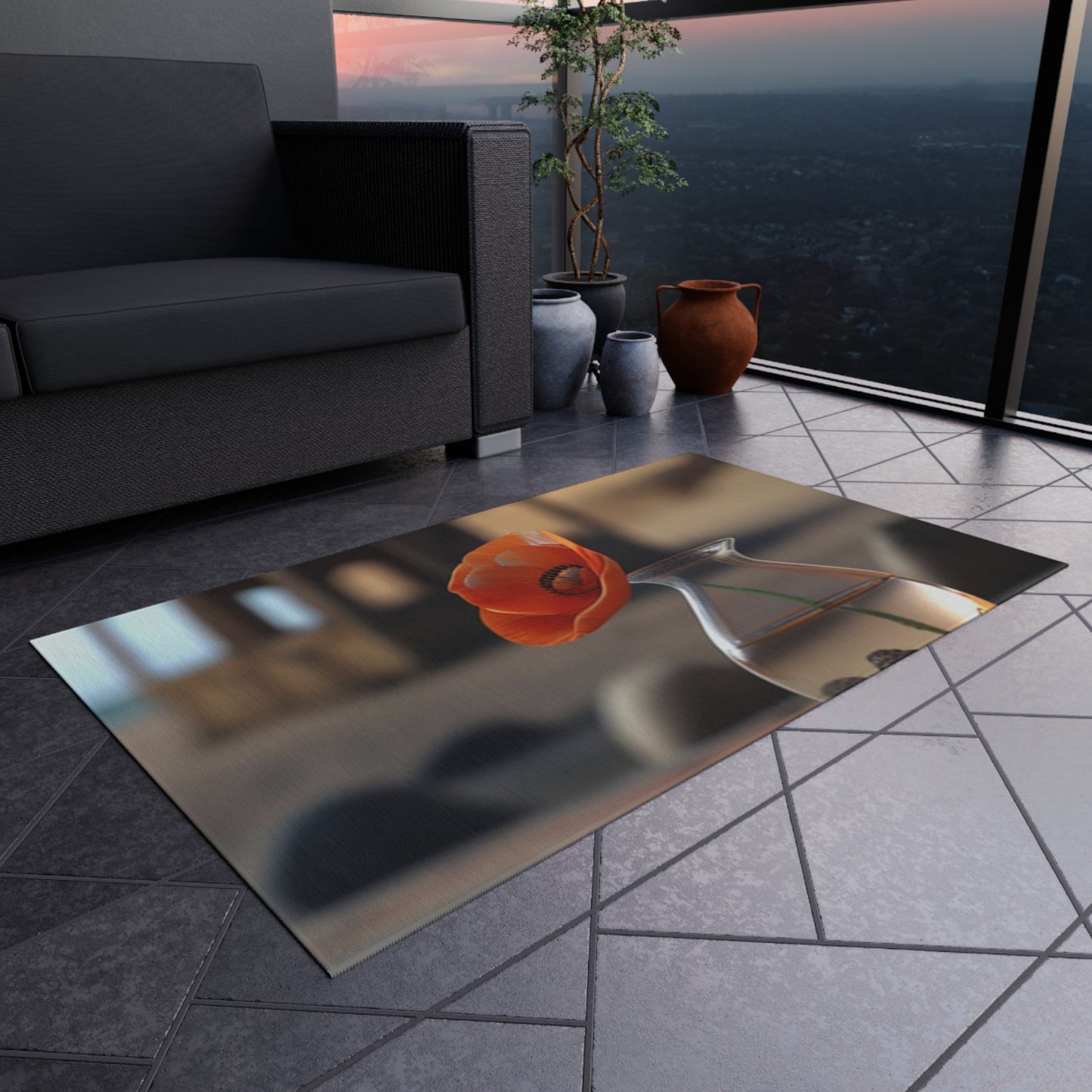Outdoor Rug  Poppy in a Glass Vase 1