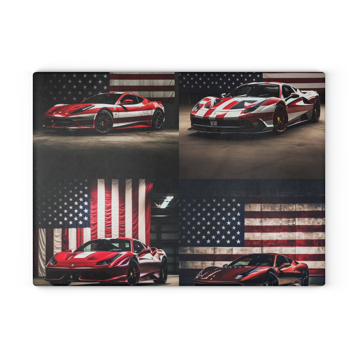 Glass Cutting Board American Flag Background Ferrari 5