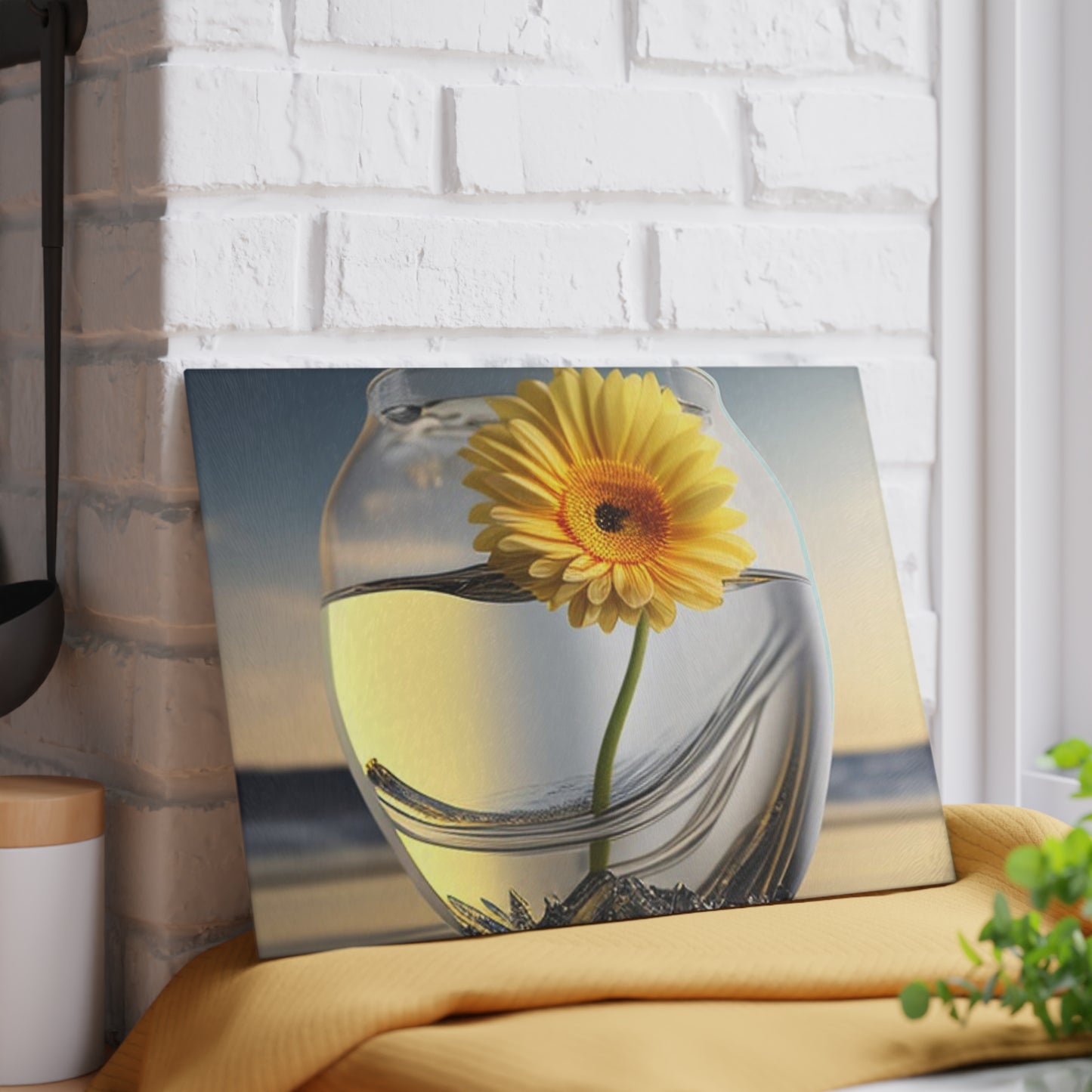 Glass Cutting Board yello Gerbera glass 1